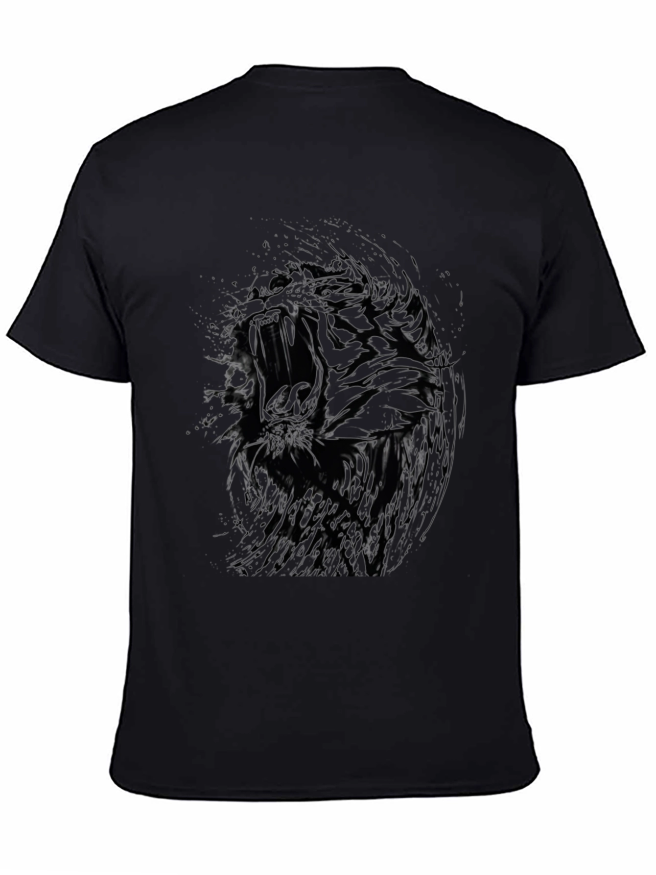 Black T-Shirt with Abstract Tiger Design