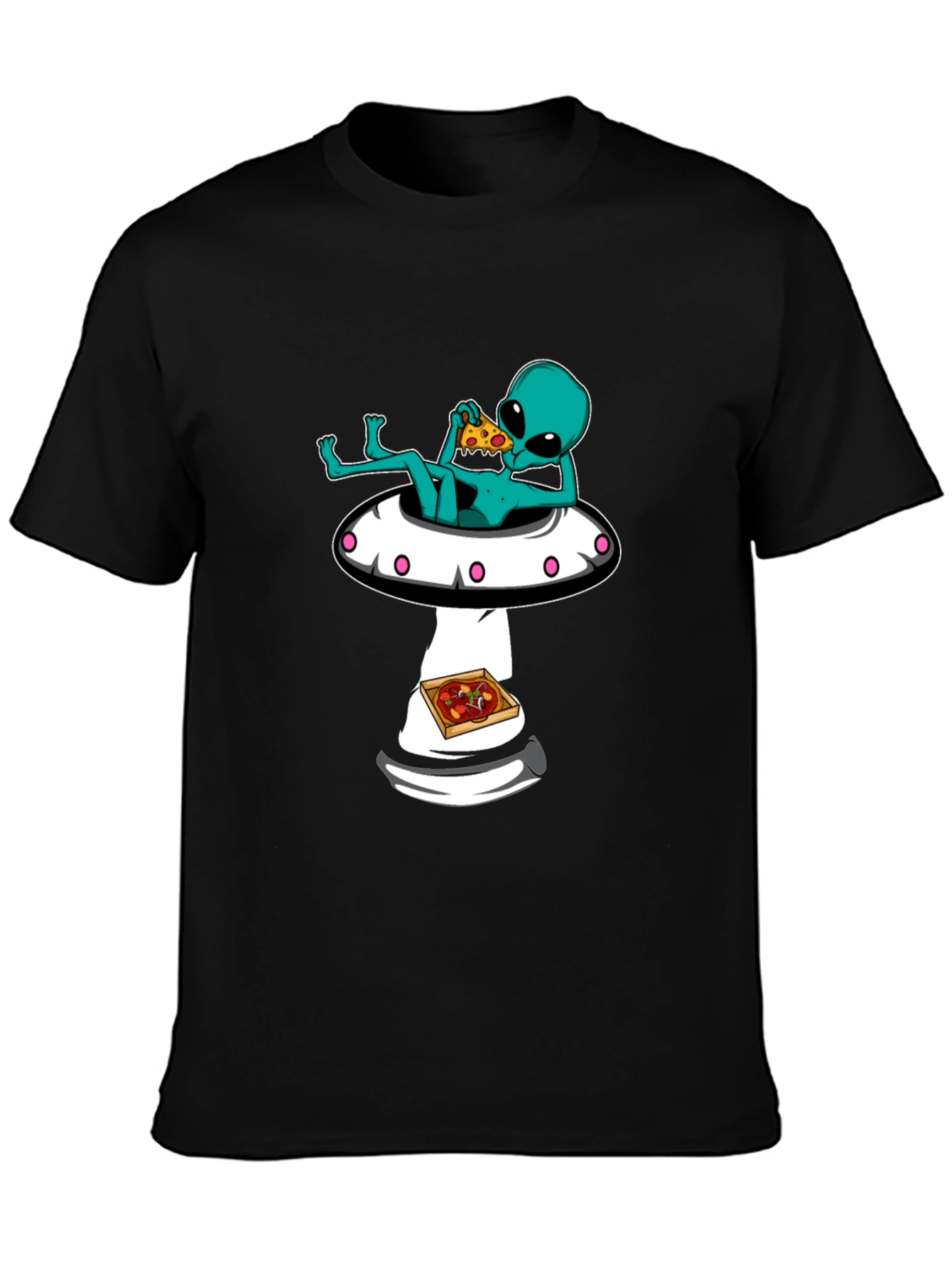 Alien Pizza T-Shirt - Relaxed Fit Black Cotton Tee
