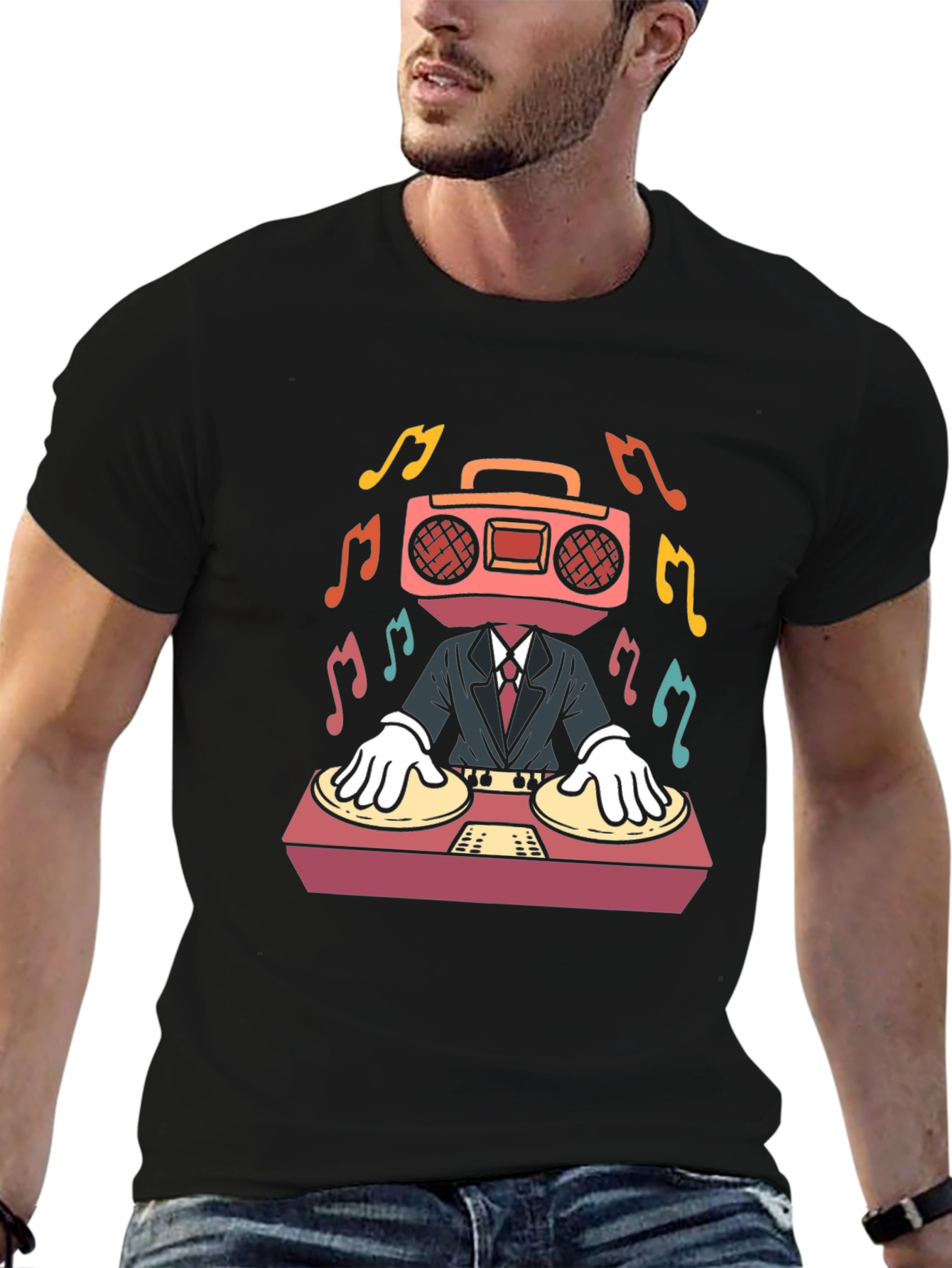 DJ Boombox Head T-Shirt - Music Lover Tee