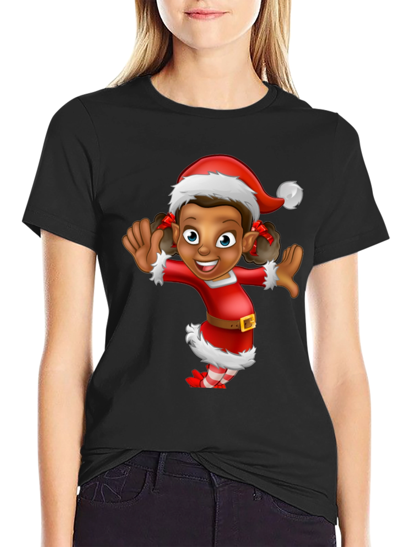 Festive Cartoon Elf Graphic Tee