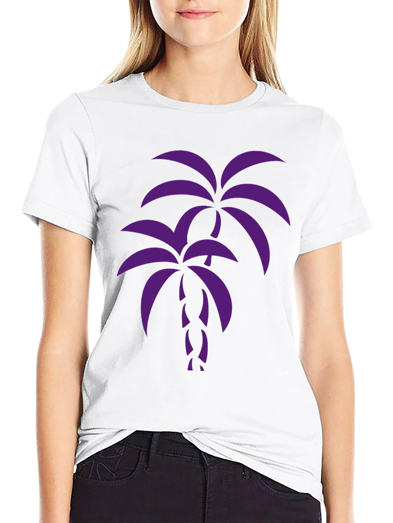 Purple Palm Tree Graphic Black Tee