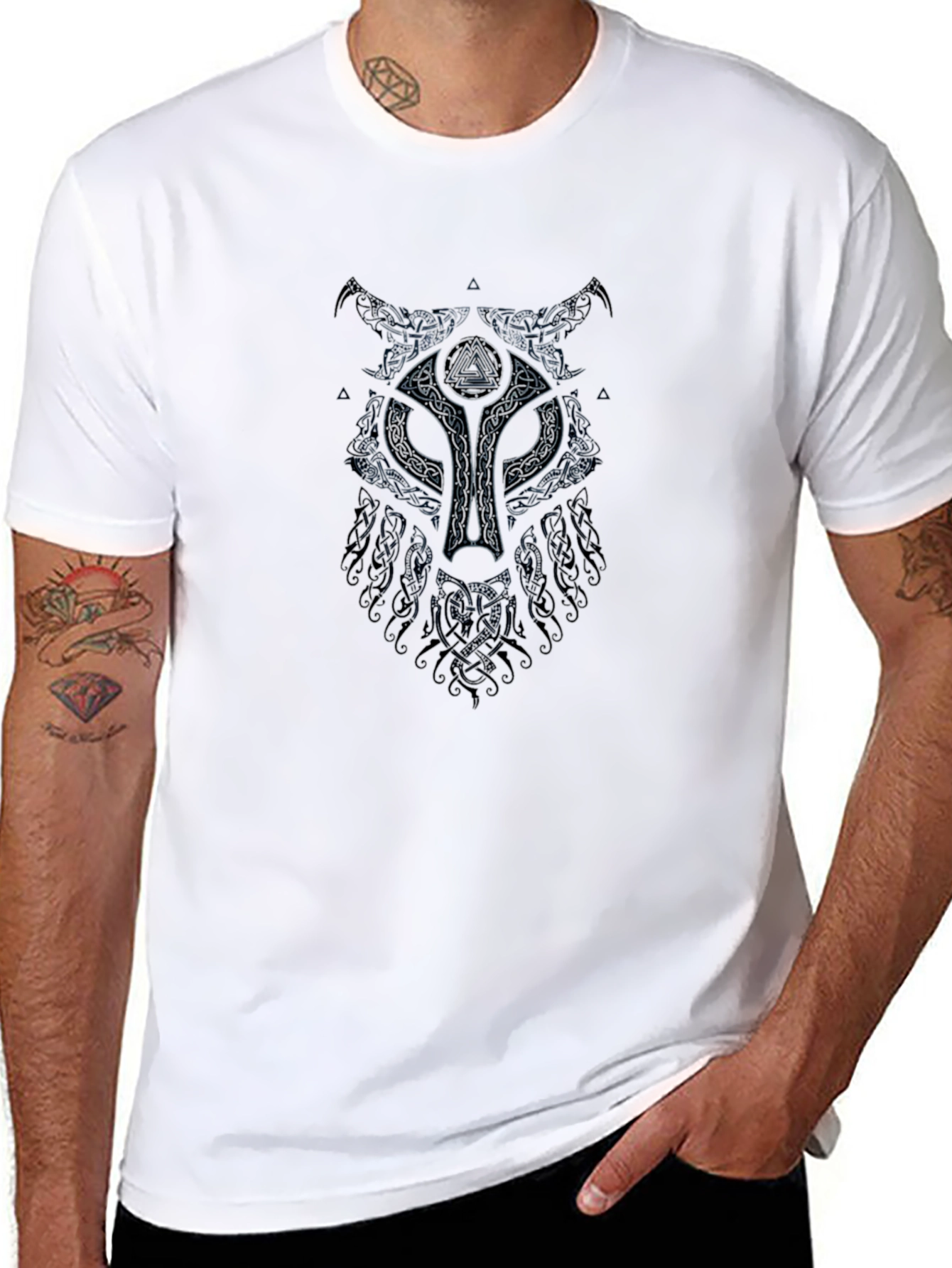 Norse Wolf Graphic T-Shirt - Black