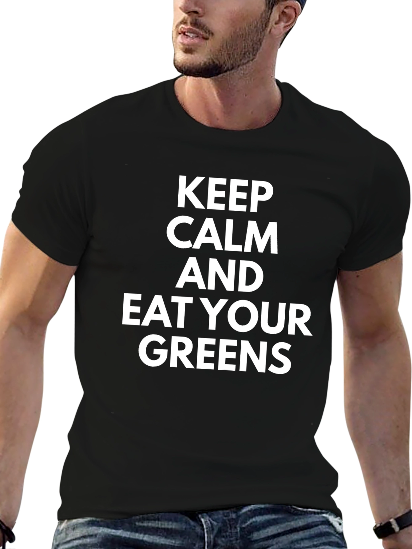 Keep Calm and Eat Your Greens Black T-Shirt
