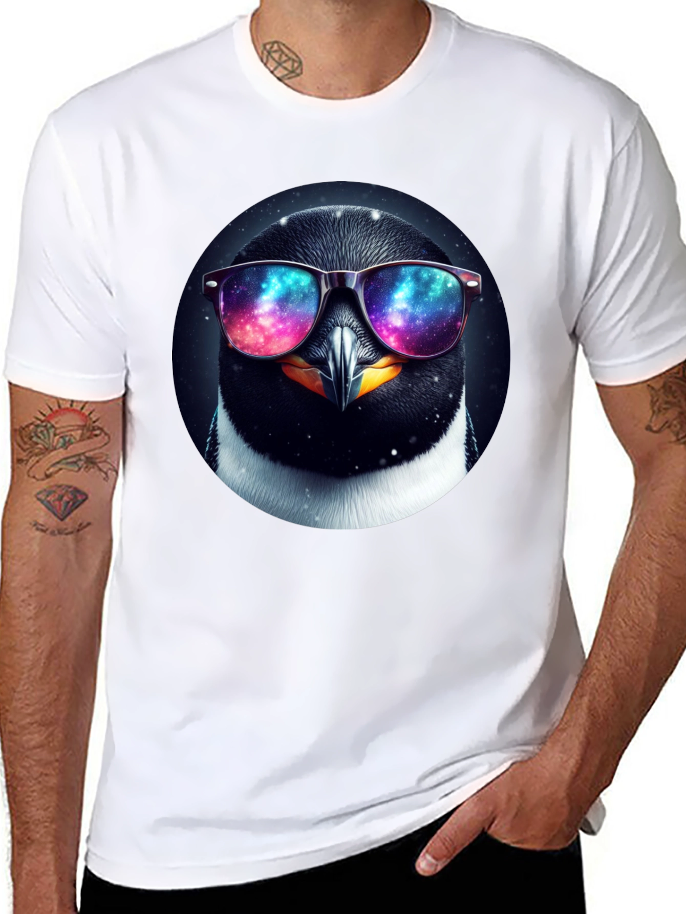 Cool Penguin Galaxy Sunglasses Graphic T-Shirt