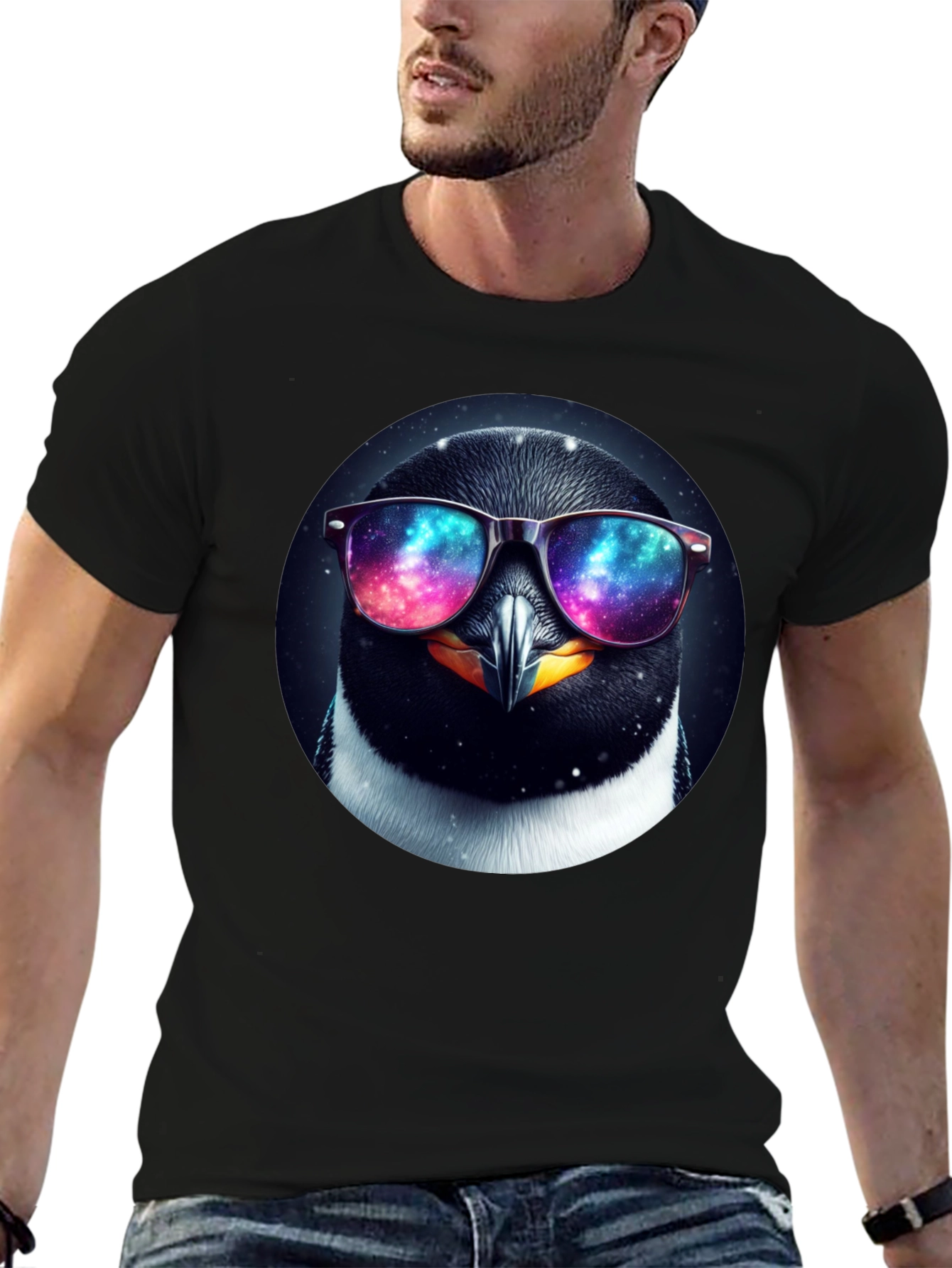 Cool Penguin Galaxy Sunglasses Graphic T-Shirt