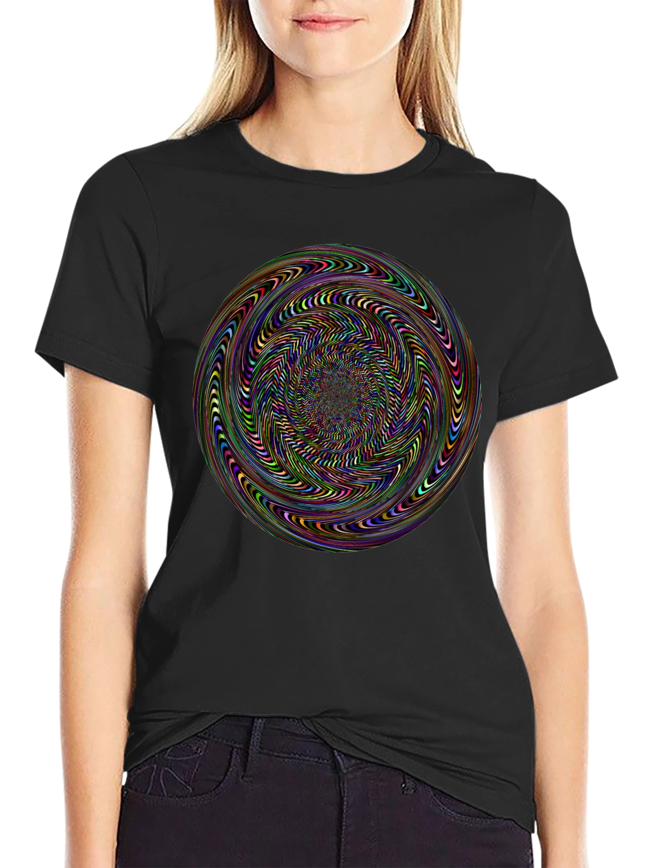 Hypnotic Spiral Graphic Black T-Shirt