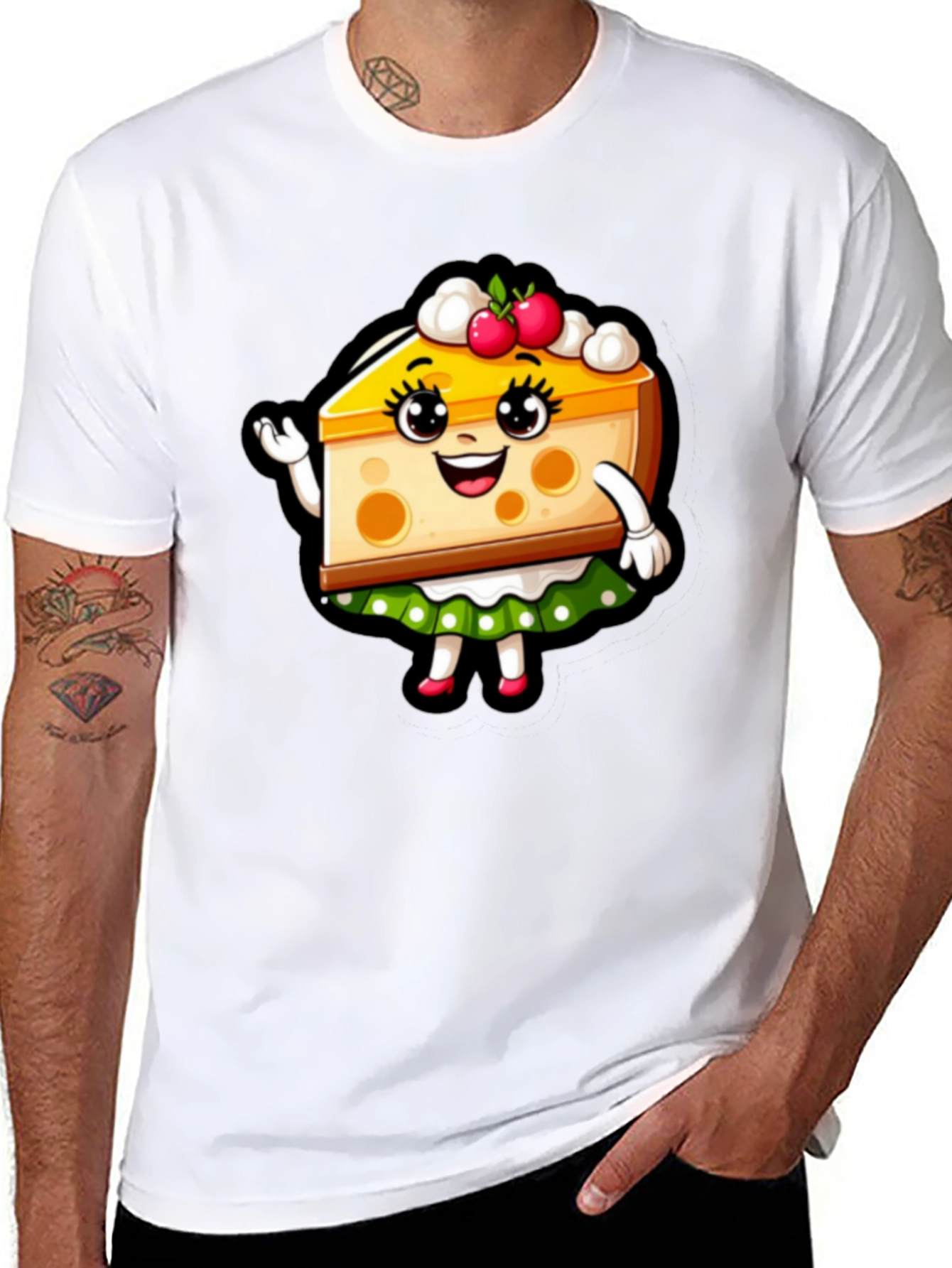 Cute Cheesecake Cartoon Graphic Black T-Shirt