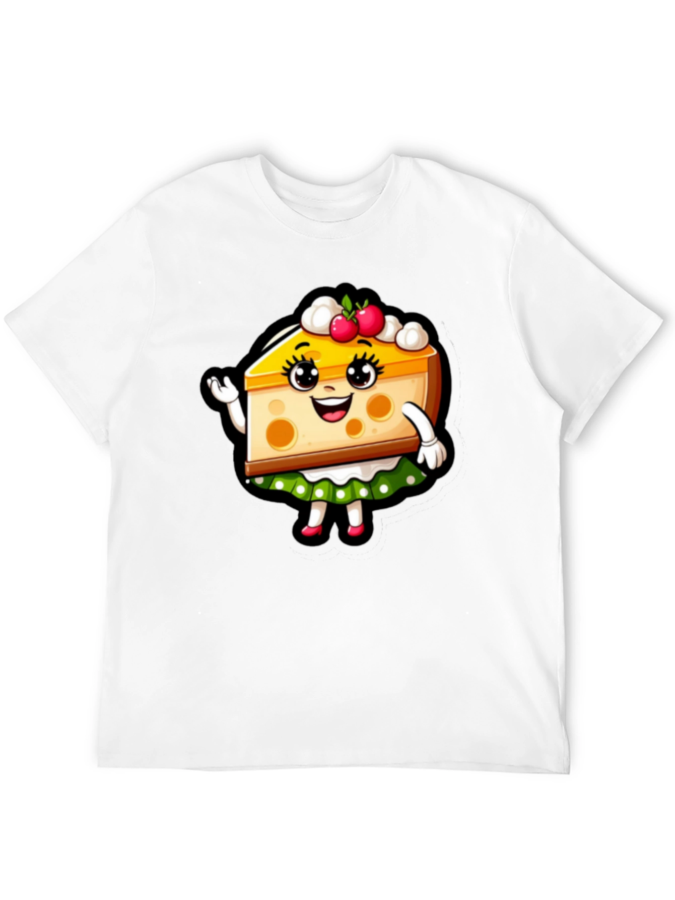 Cute Cheesecake Cartoon Graphic Black T-Shirt