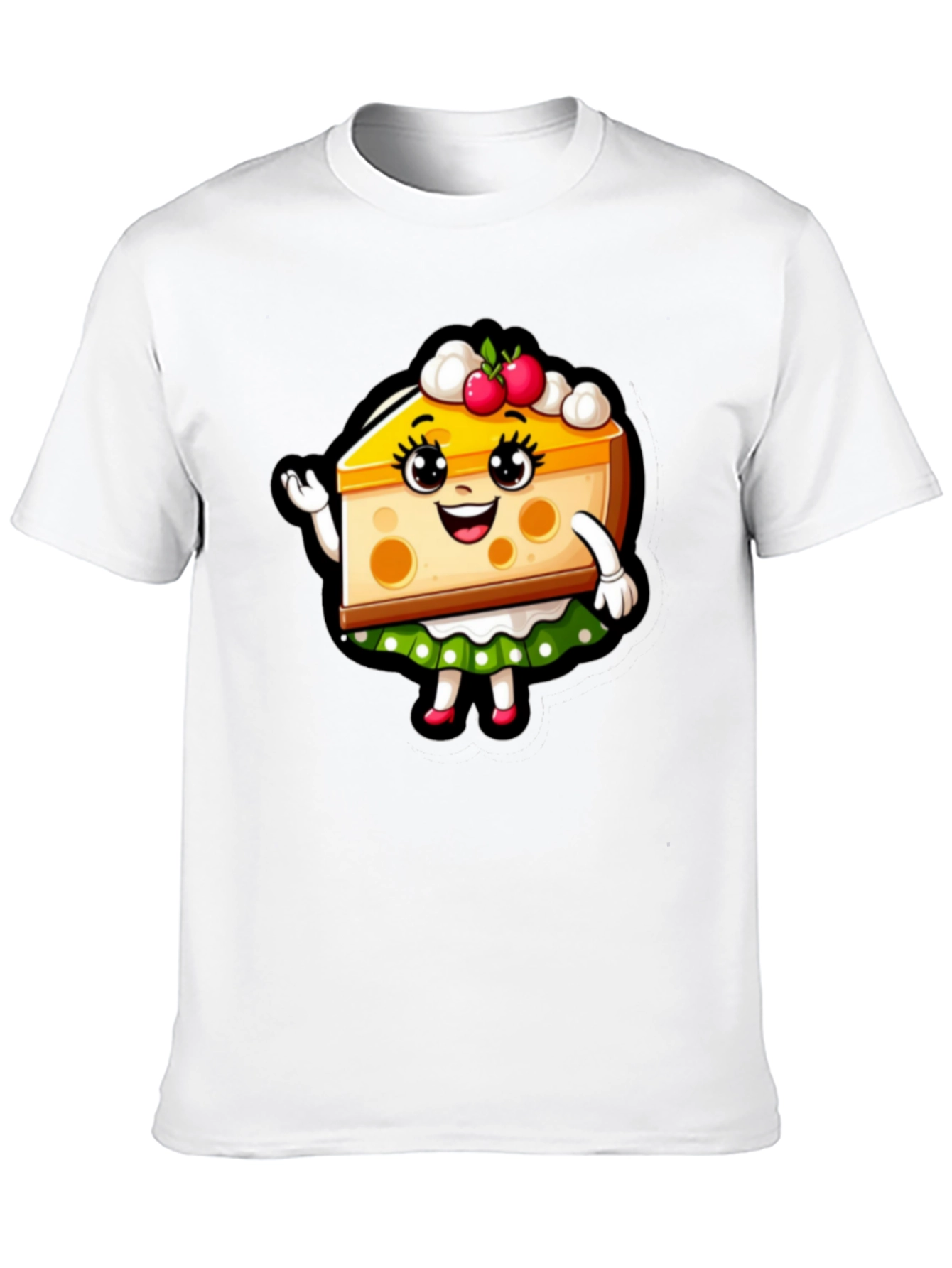 Cute Cheesecake Cartoon Graphic Black T-Shirt