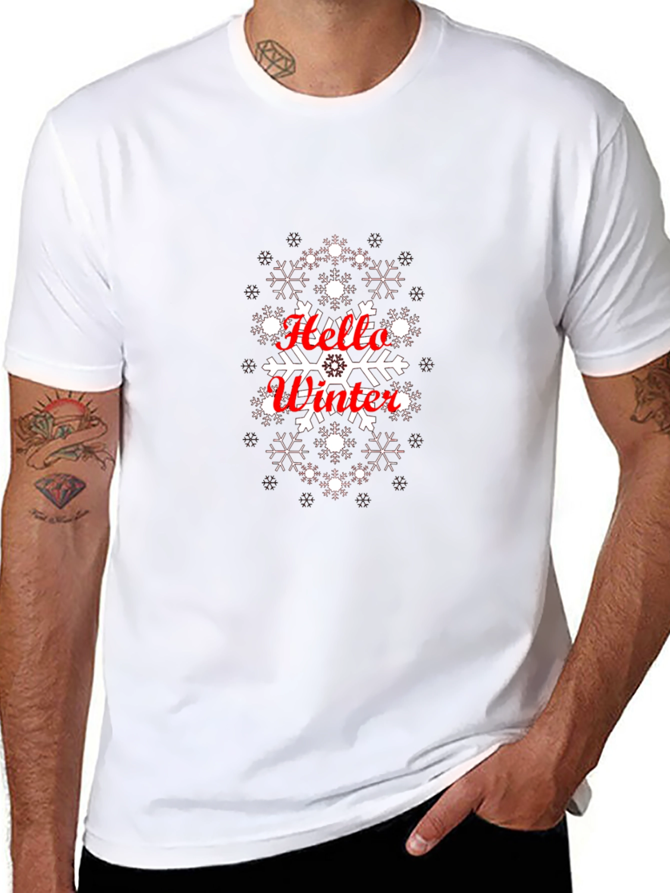 Hello Winter Snowflake Graphic Tee - Black