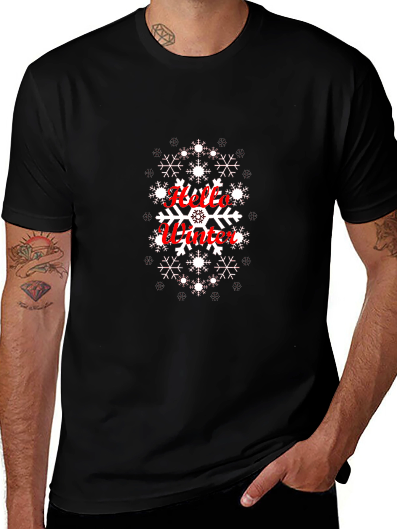 Hello Winter Snowflake Graphic Tee - Black