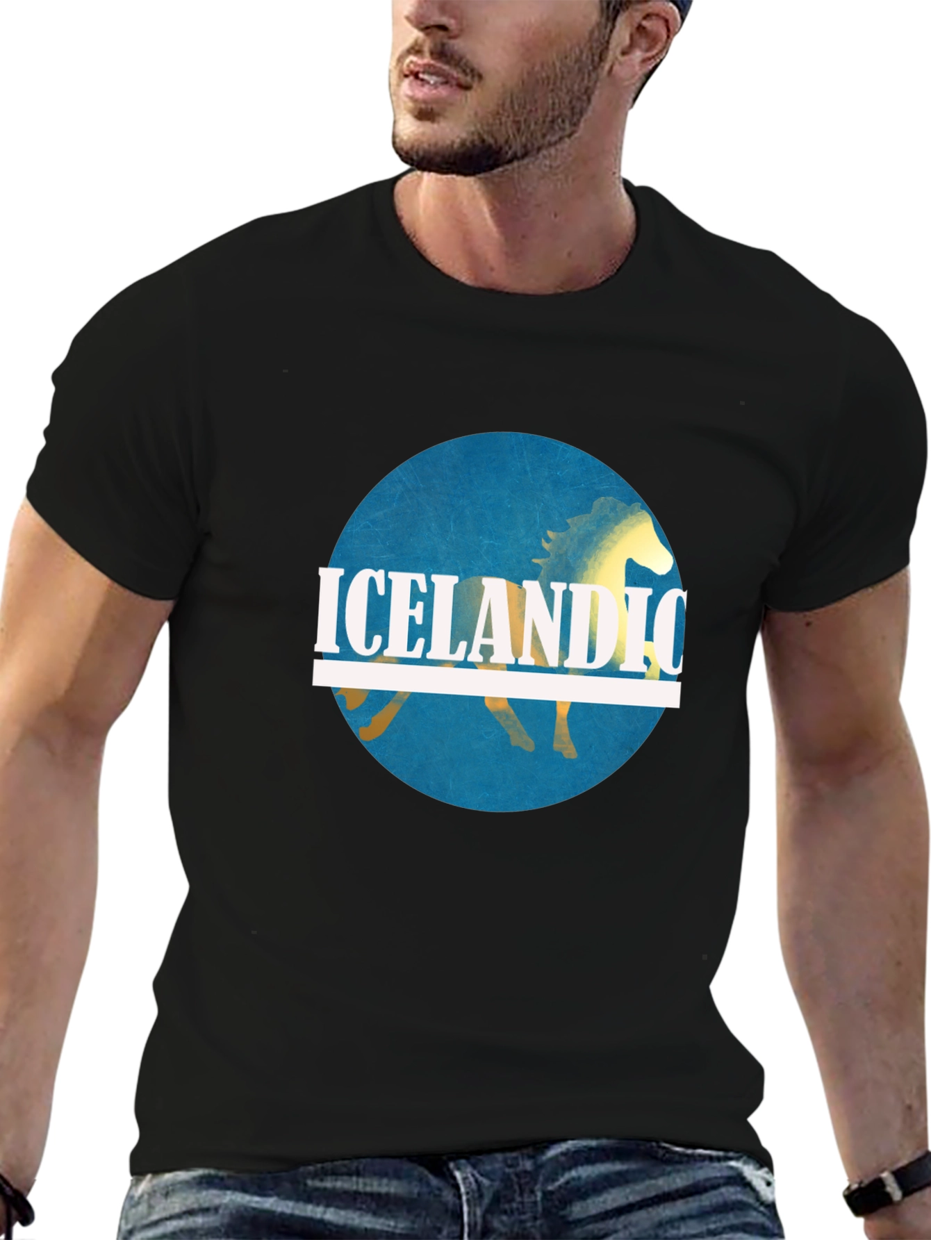 Icelandic Horse Graphic Tee - Black Cotton Shirt