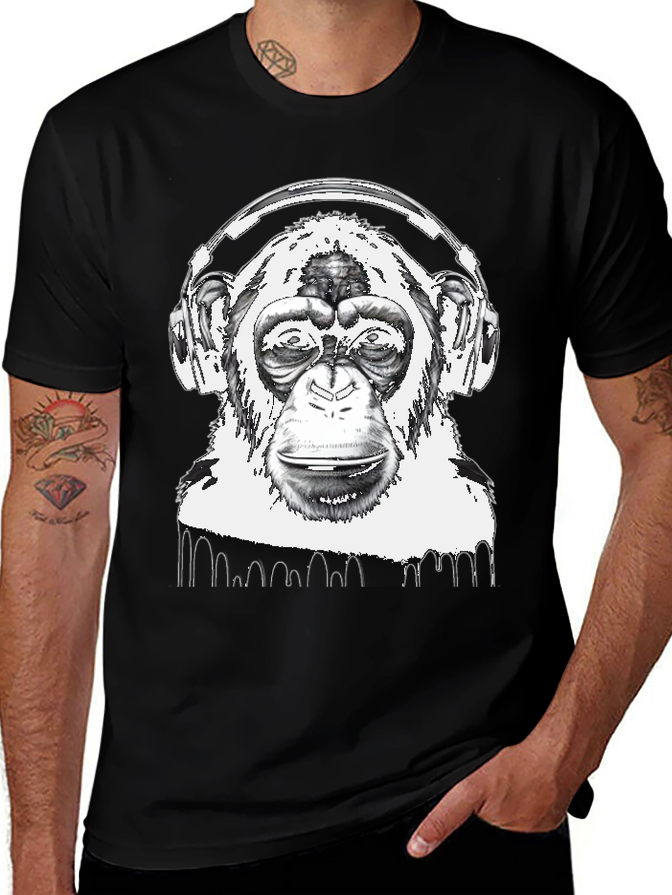 Monkey DJ Black T-Shirt - Cool Graphic Tee