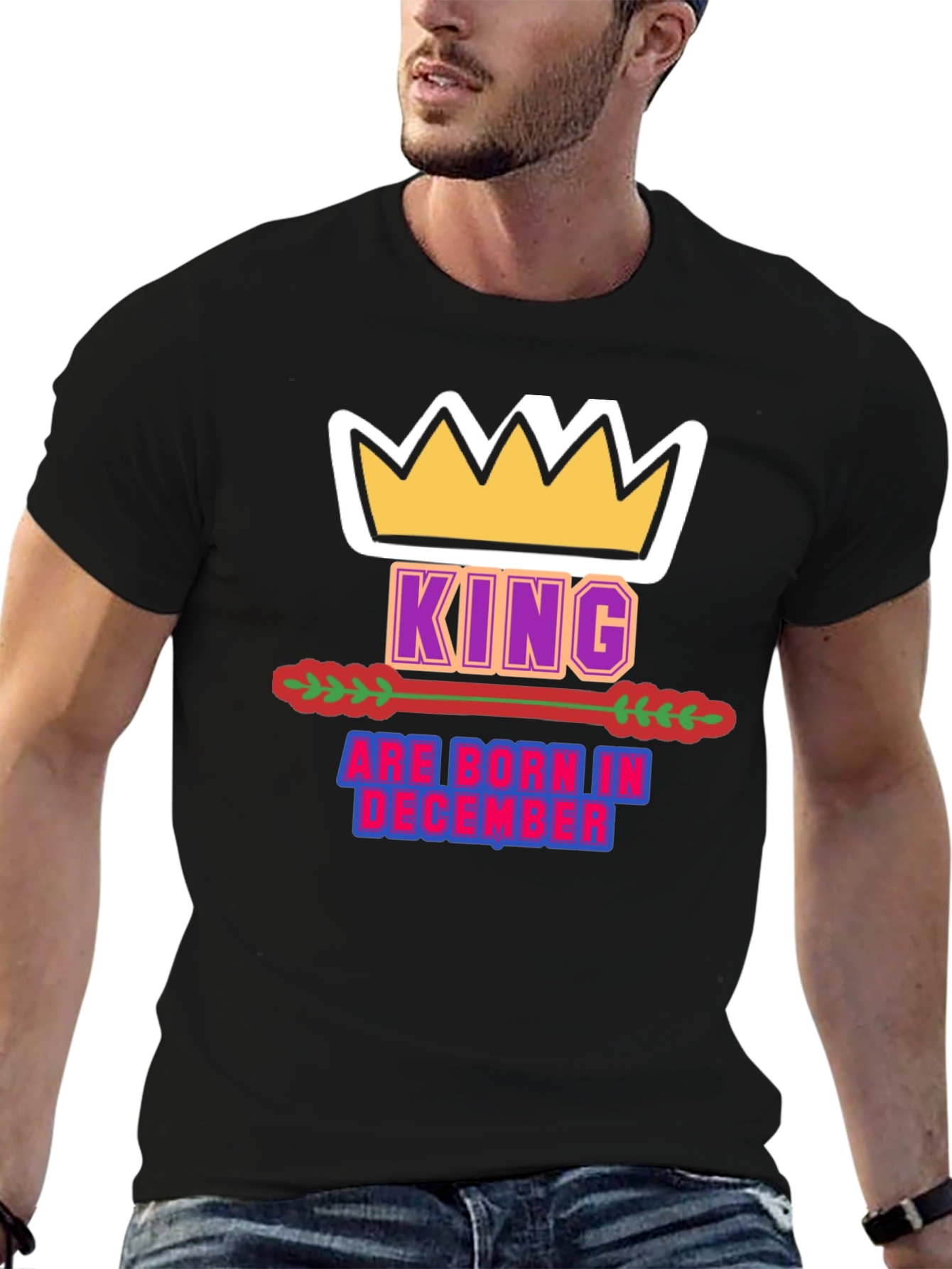King Born in December Black T-Shirt