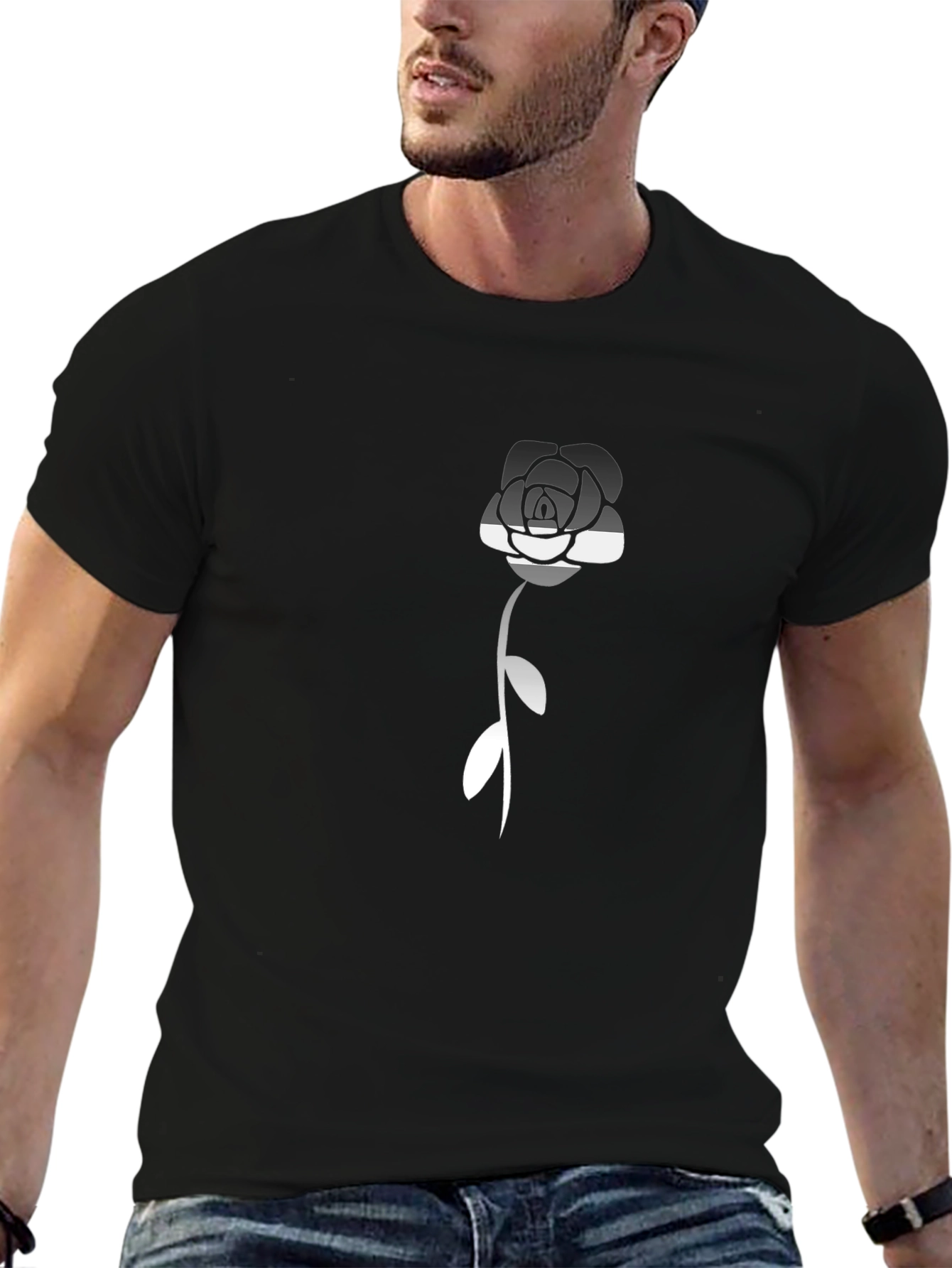 Monochrome Rose Graphic Tee - Stylish Menswear