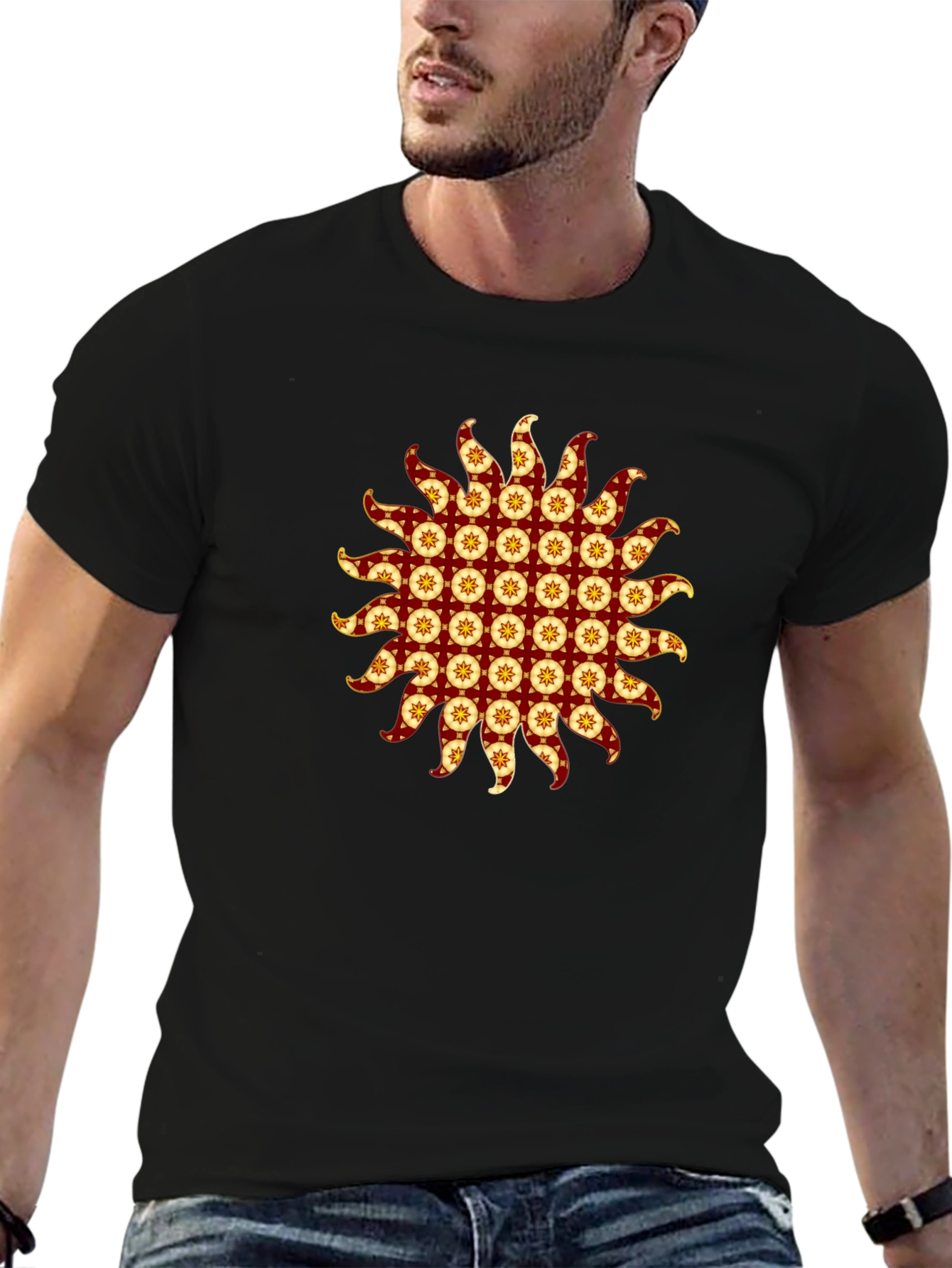Stylish Black T-Shirt with Sunburst Graphic