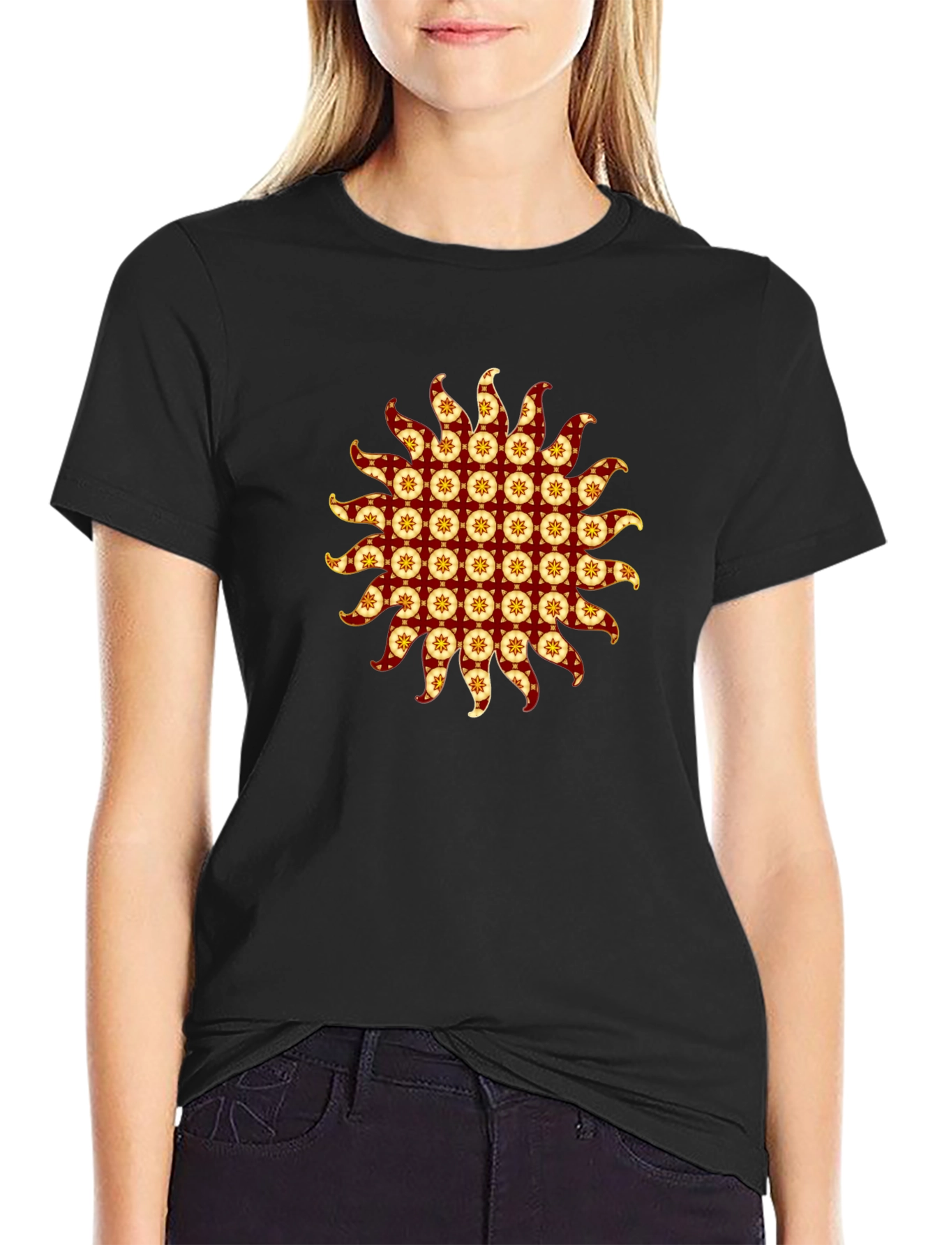 Stylish Black T-Shirt with Sunburst Graphic