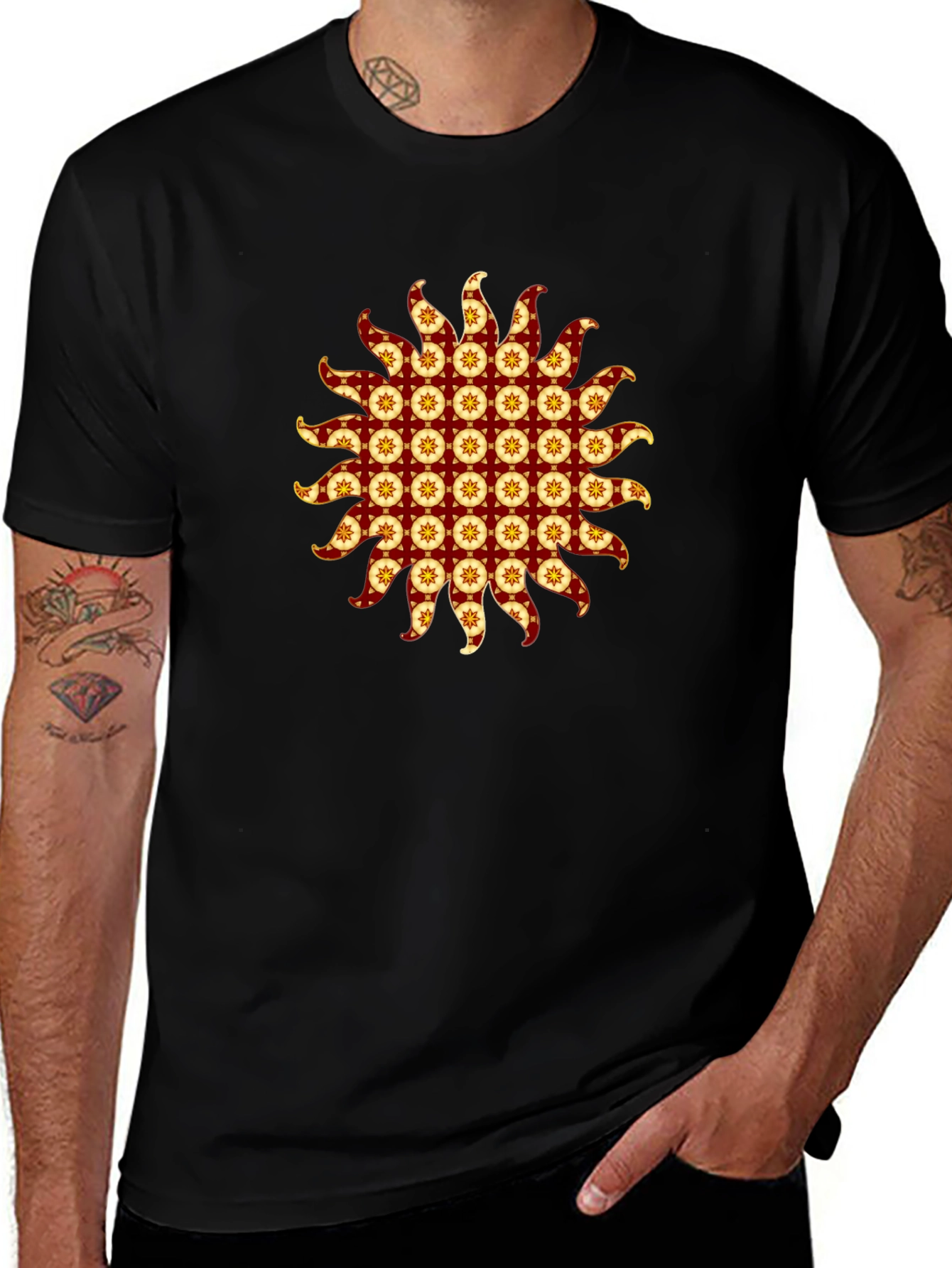 Stylish Black T-Shirt with Sunburst Graphic
