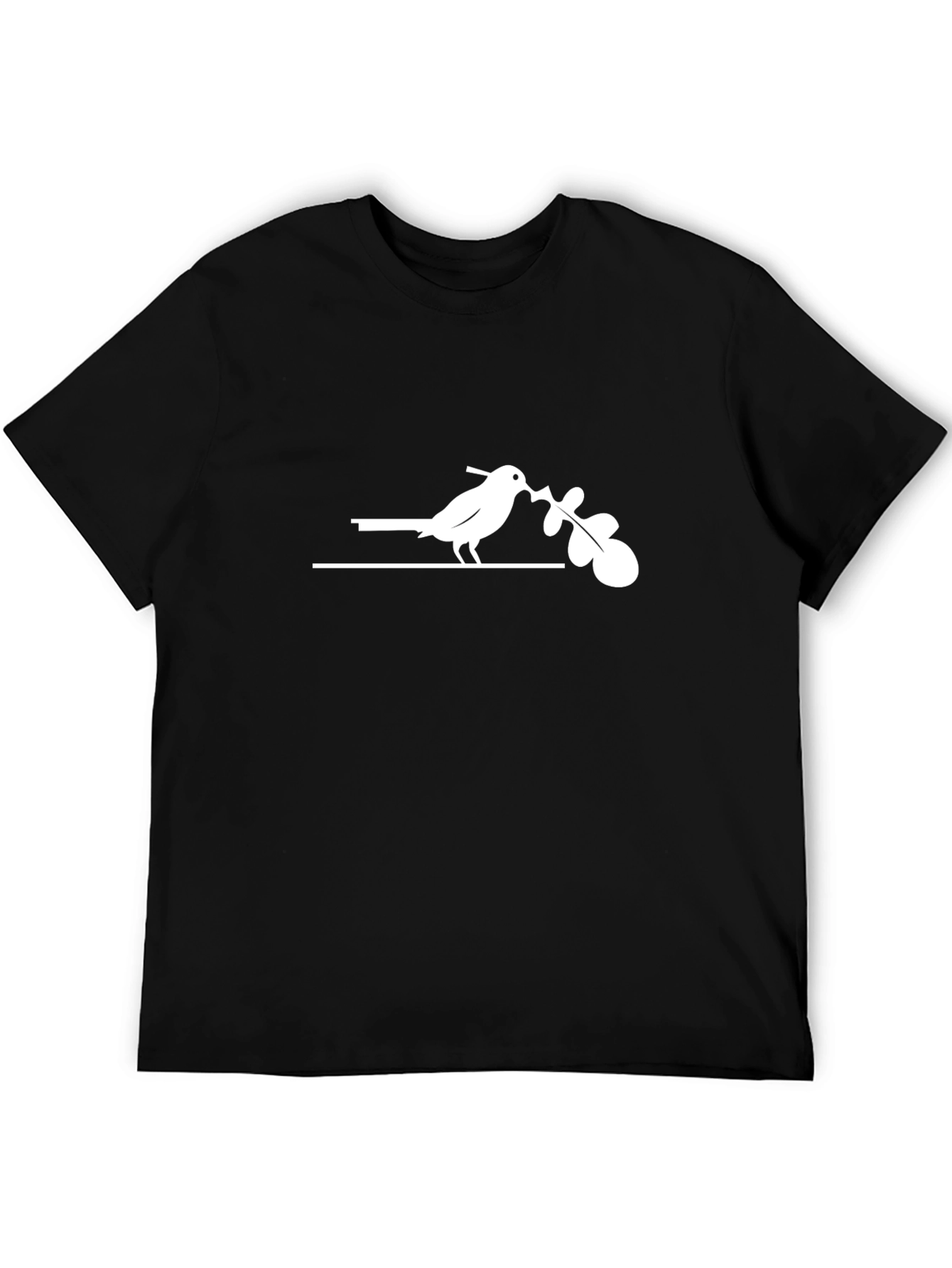 Bird with Leaf Graphic Tee - Black