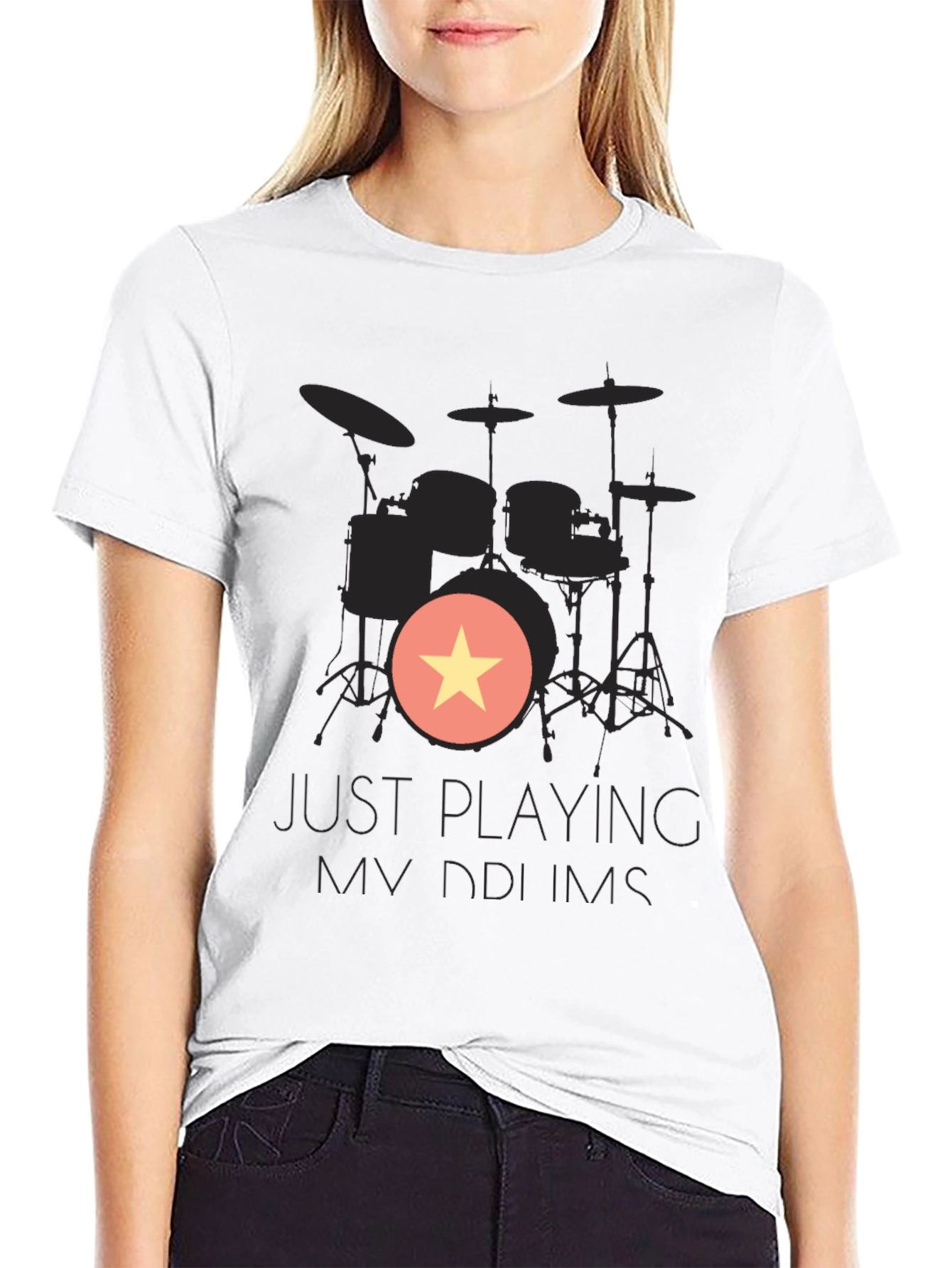 Just Playing My Drums Black Graphic Tee