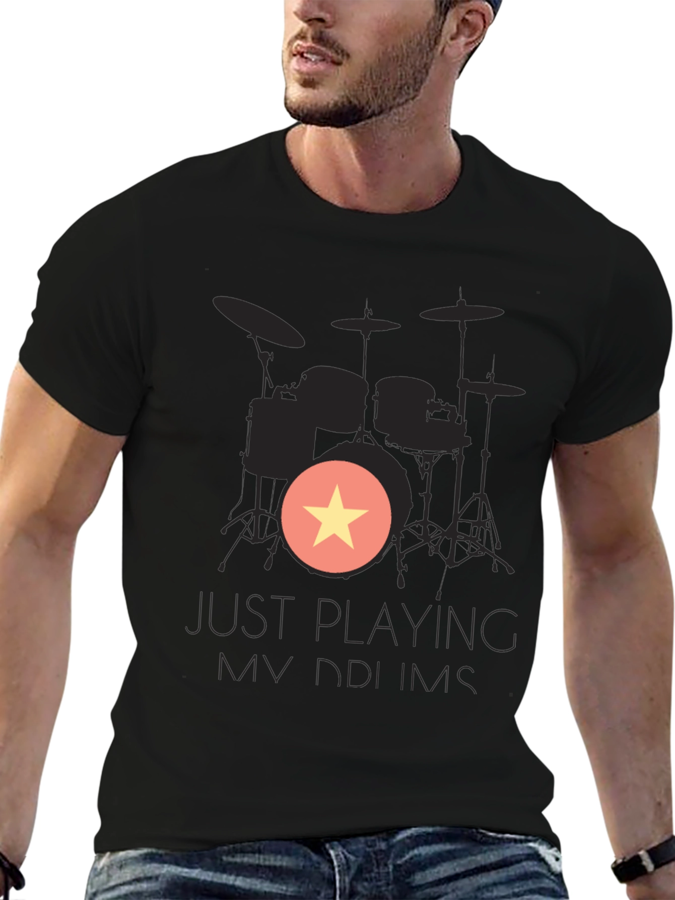 Just Playing My Drums Black Graphic Tee