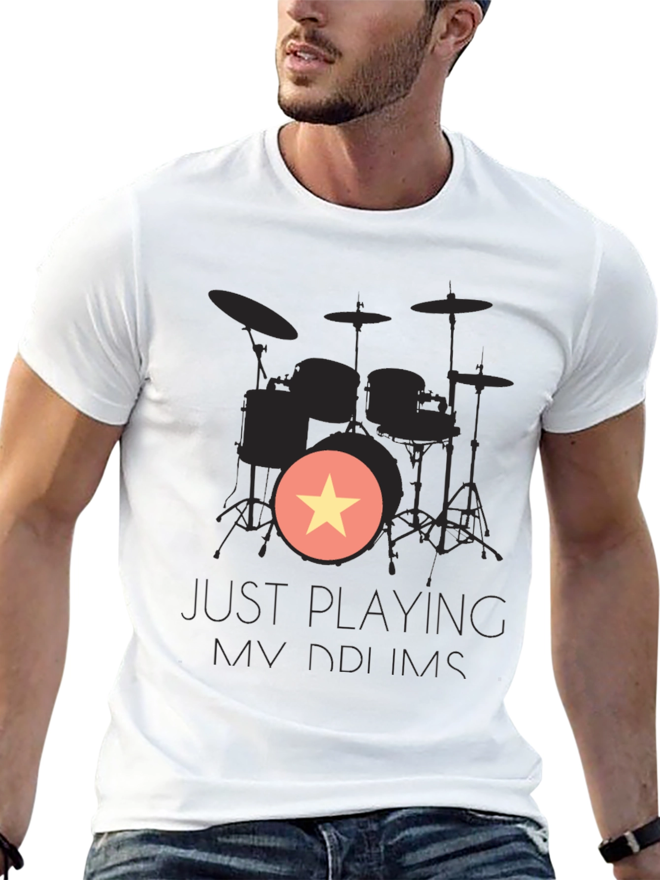 Just Playing My Drums Black Graphic Tee