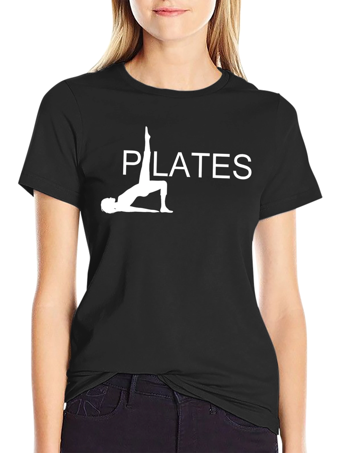 Pilates Pose Graphic T-Shirt - Black Comfortable Fit