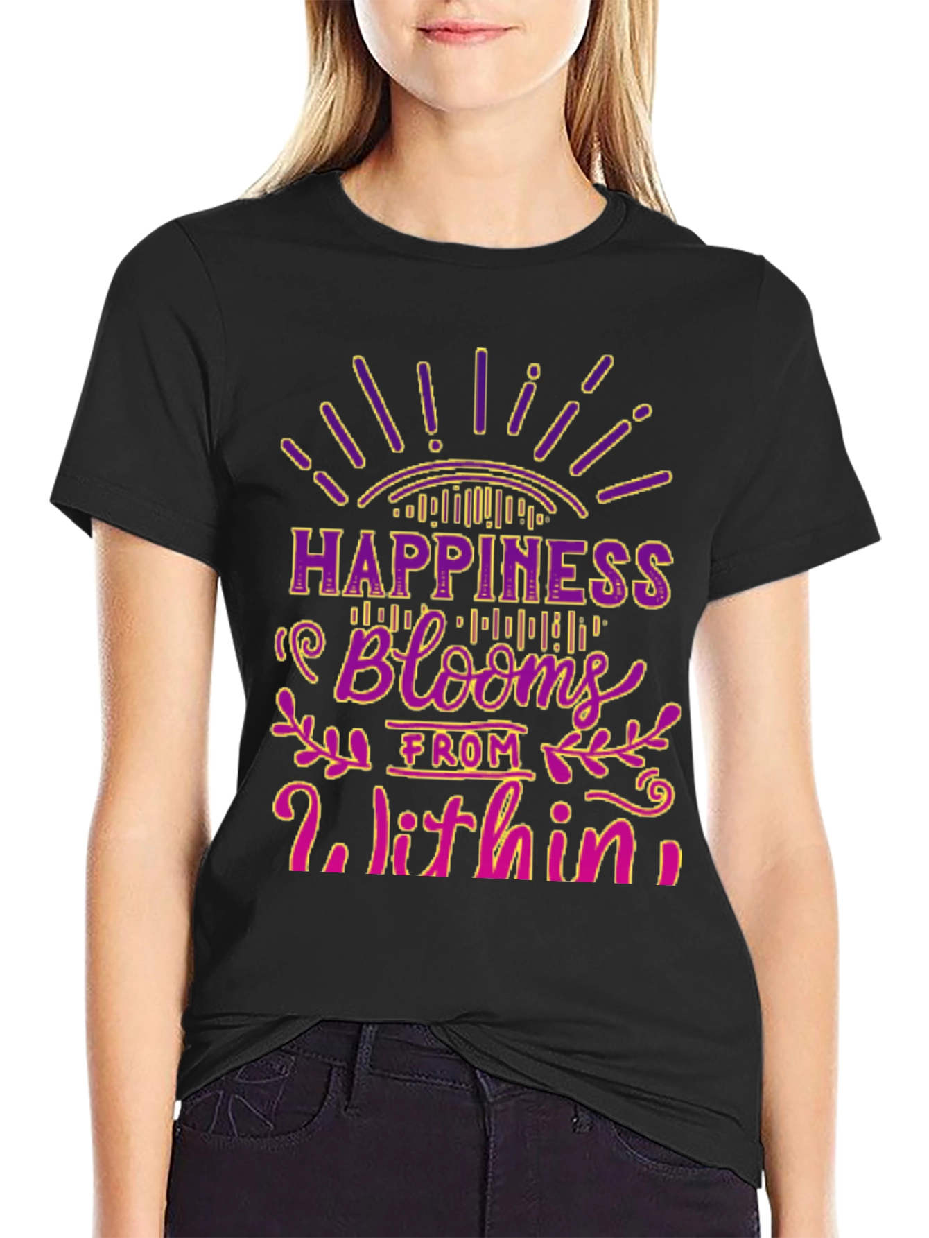 Happiness Blooms Graphic Tee - Black