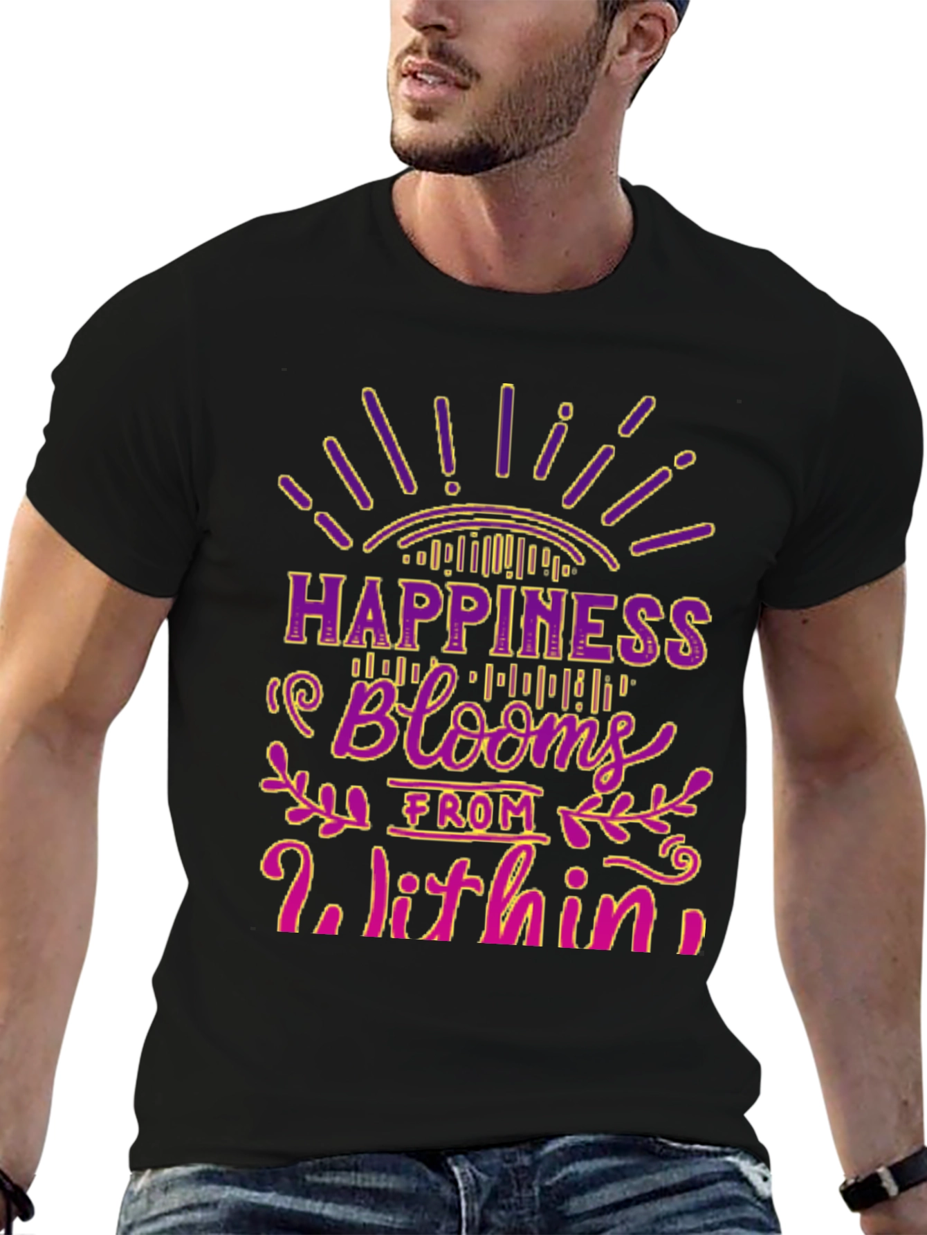 Happiness Blooms Graphic Tee - Black