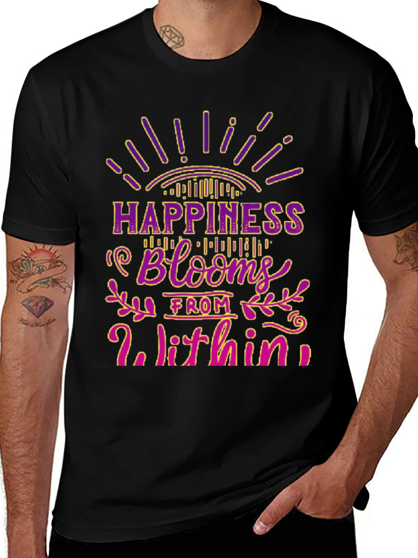 Happiness Blooms Graphic Tee - Black