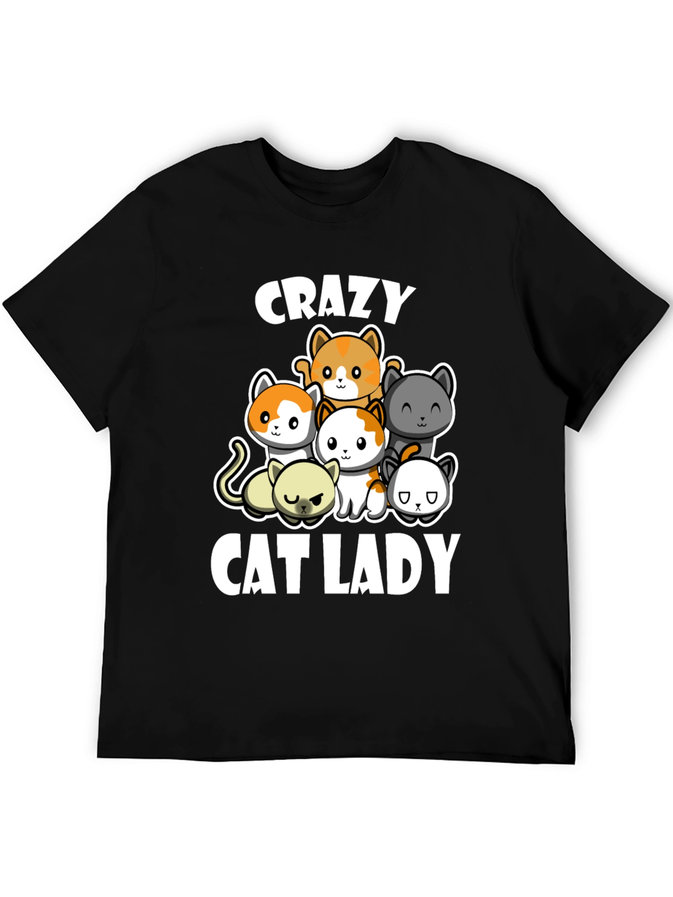 Crazy Cat Lady T-Shirt Cute Cats Black Cotton Tee