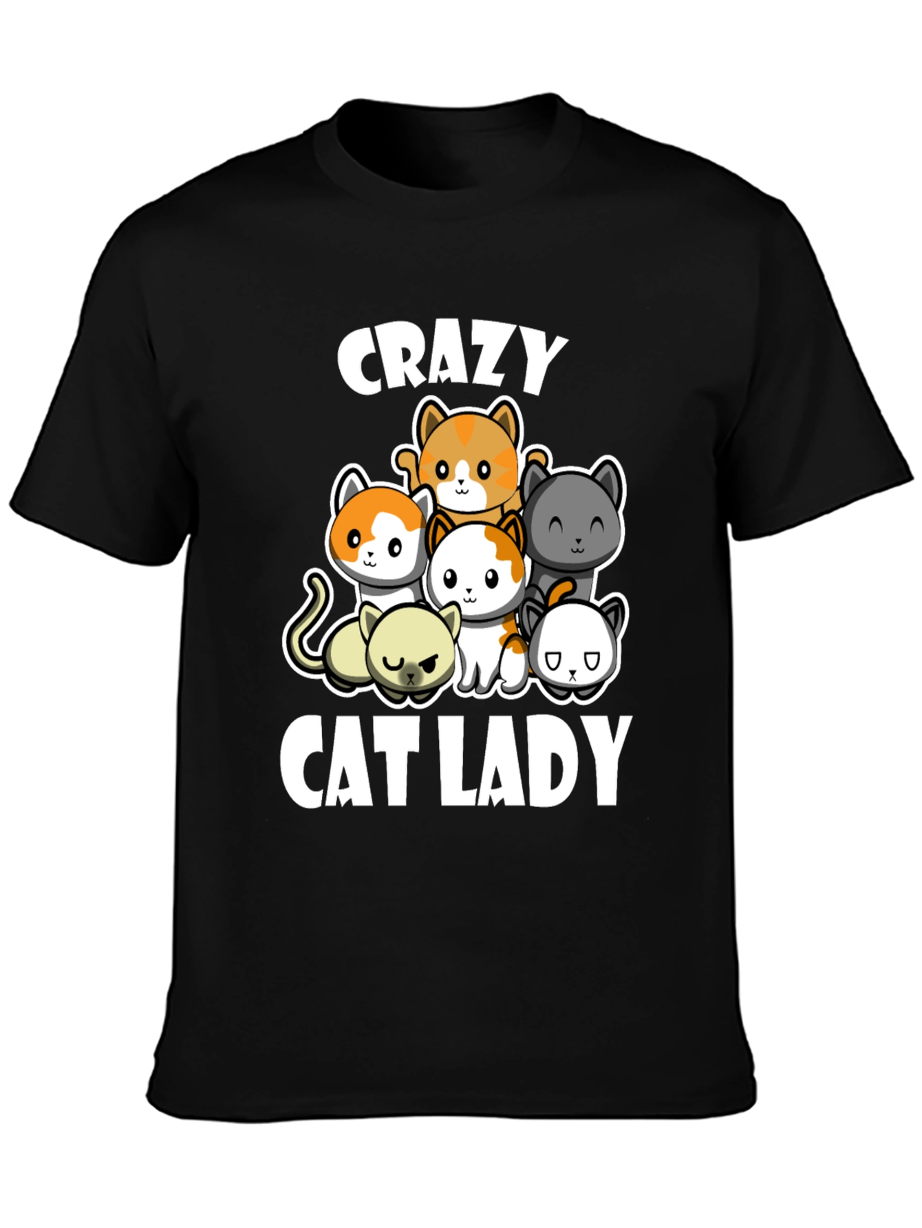Crazy Cat Lady T-Shirt Cute Cats Black Cotton Tee