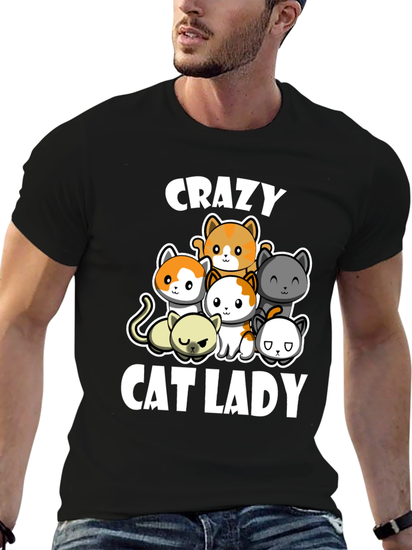 Crazy Cat Lady T-Shirt Cute Cats Black Cotton Tee