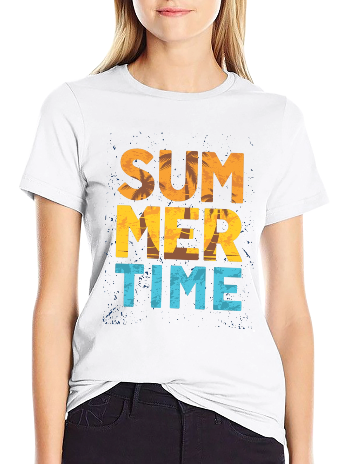 Summer Time Graphic Print Black T-Shirt