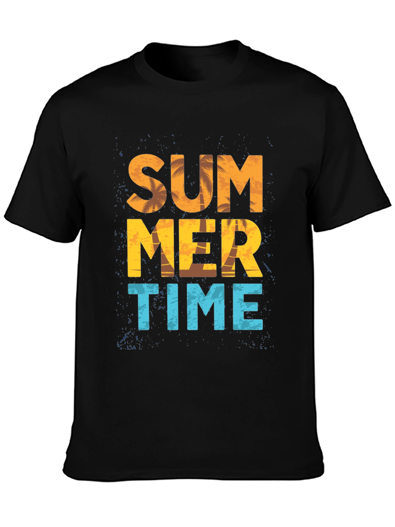 Summer Time Graphic Print Black T-Shirt