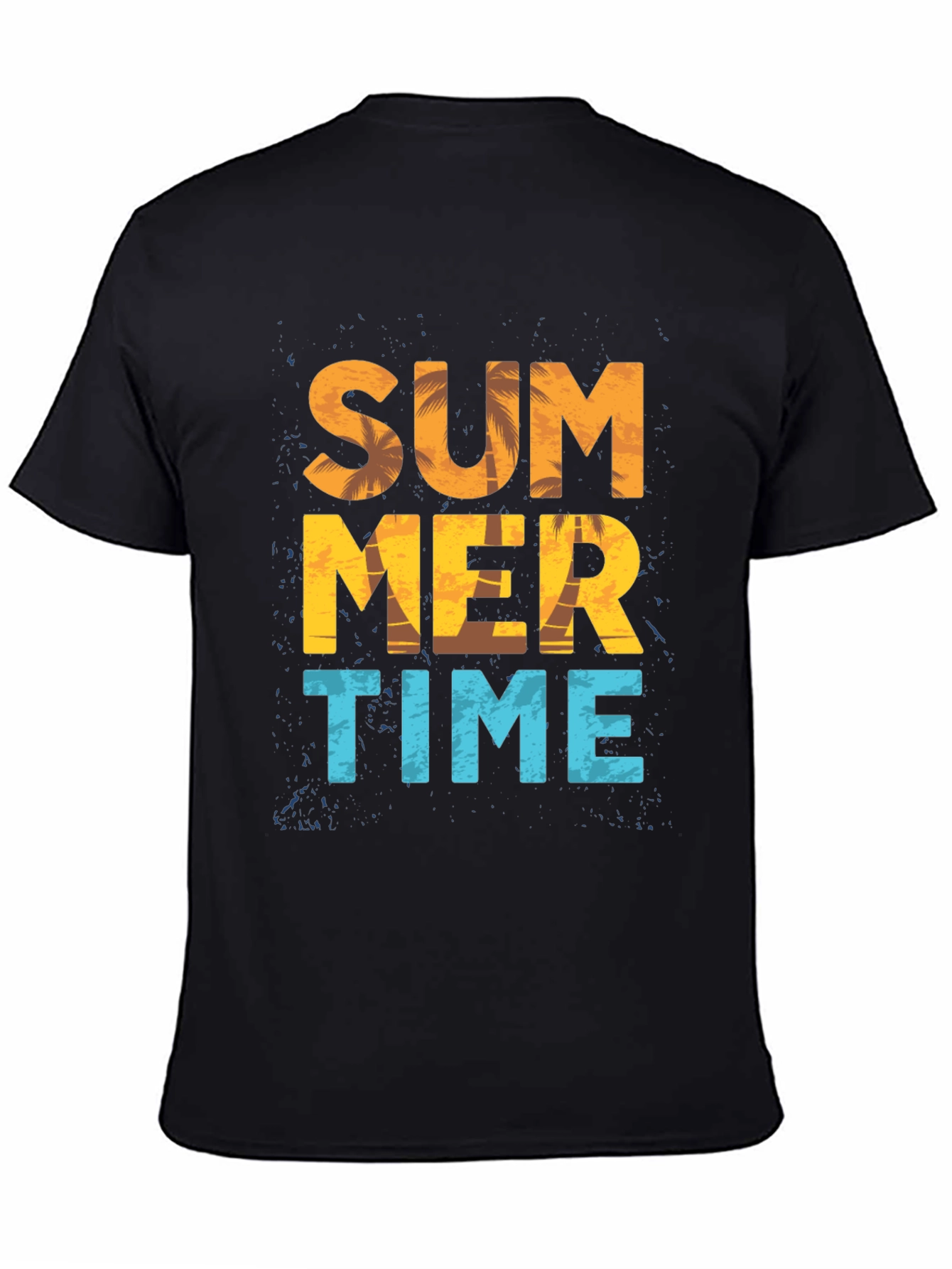 Summer Time Graphic Print Black T-Shirt