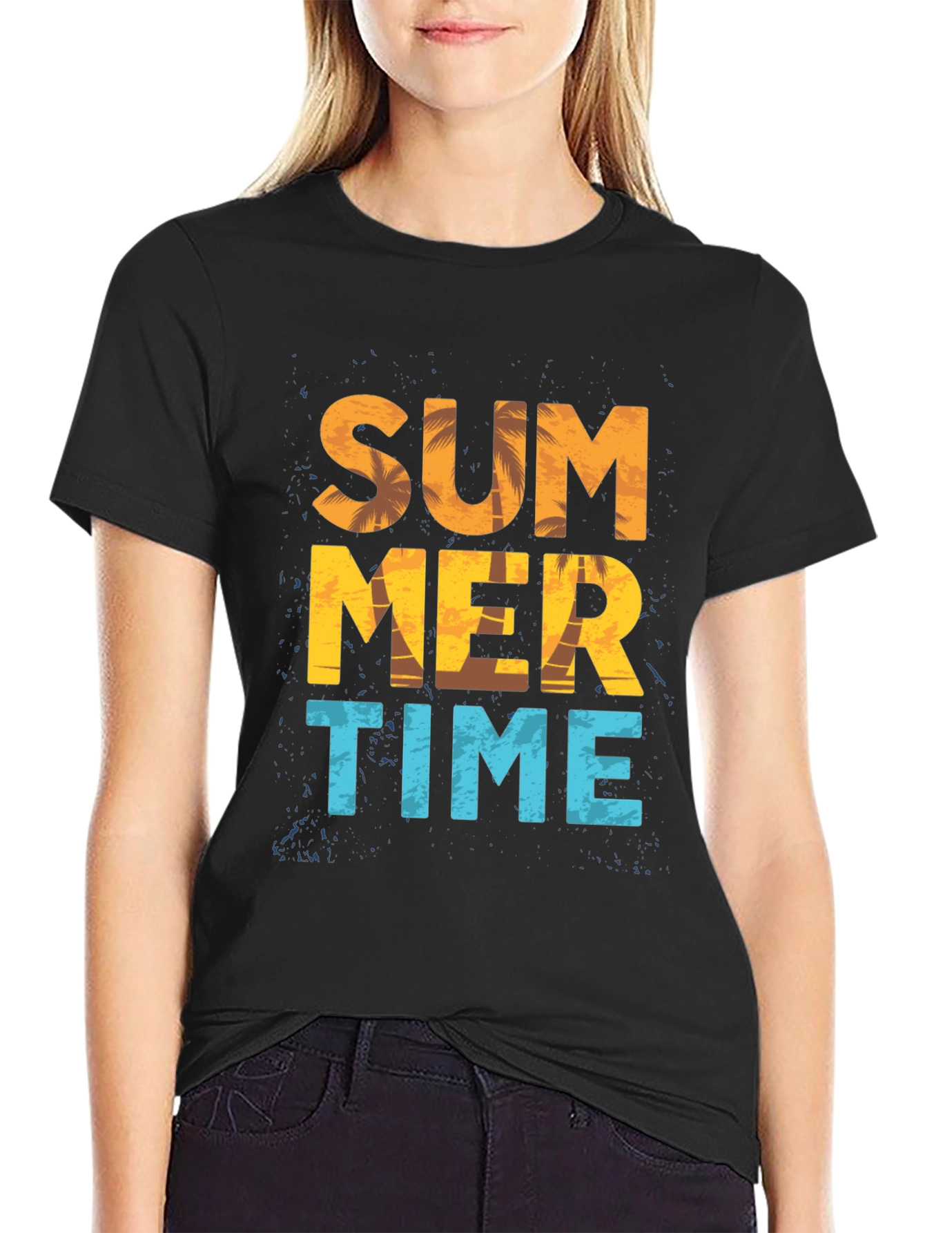 Summer Time Graphic Print Black T-Shirt