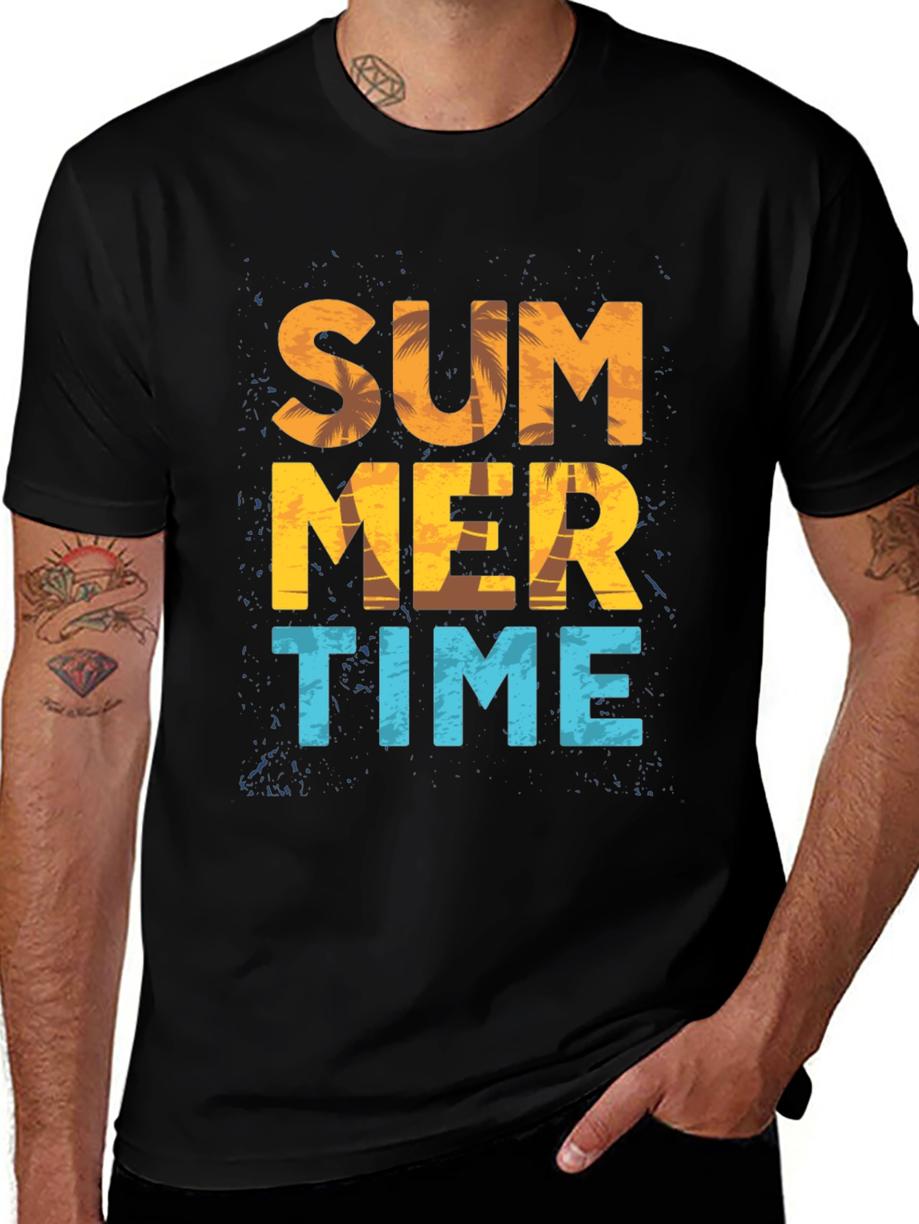 Summer Time Graphic Print Black T-Shirt