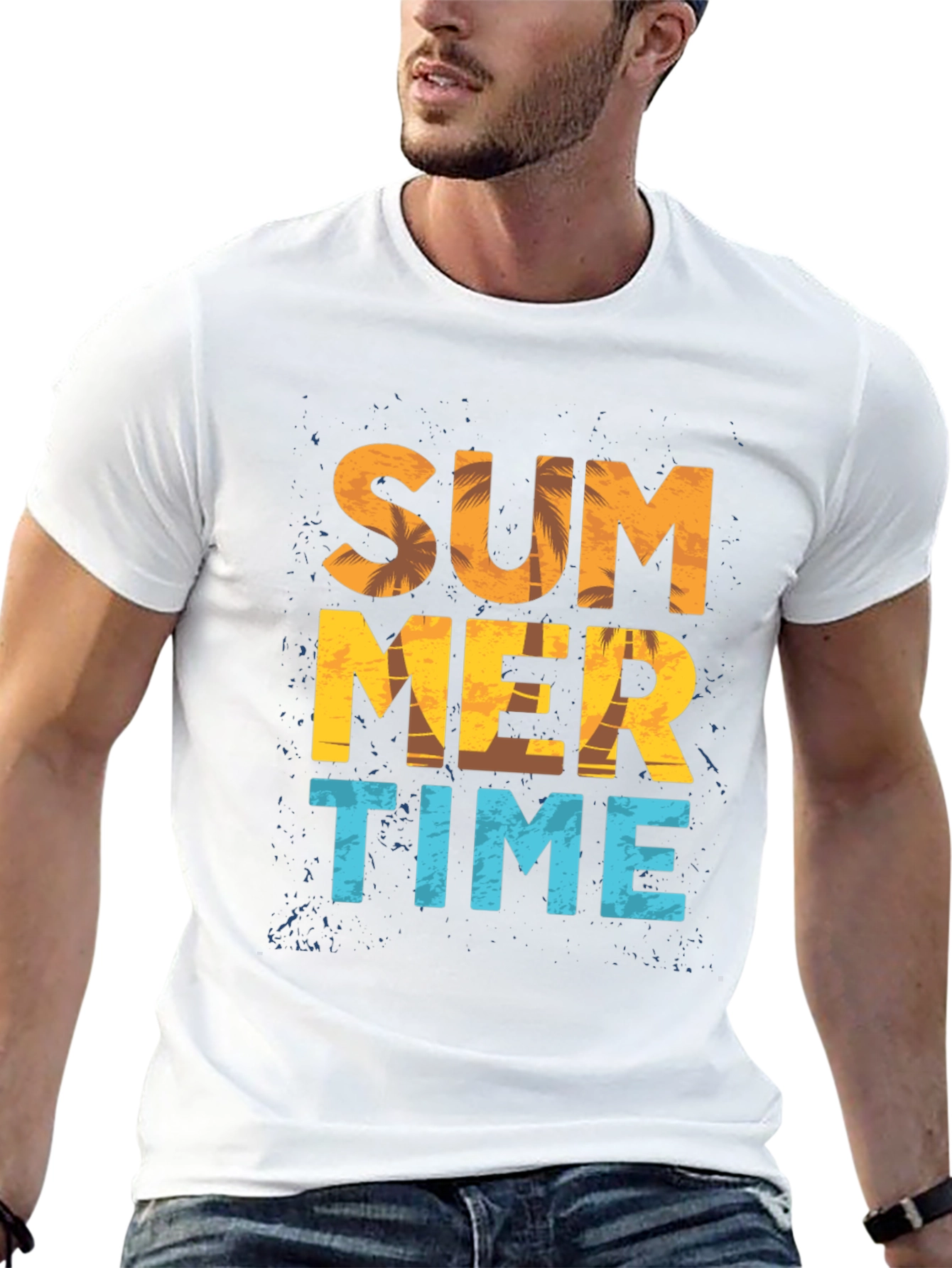 Summer Time Graphic Print Black T-Shirt