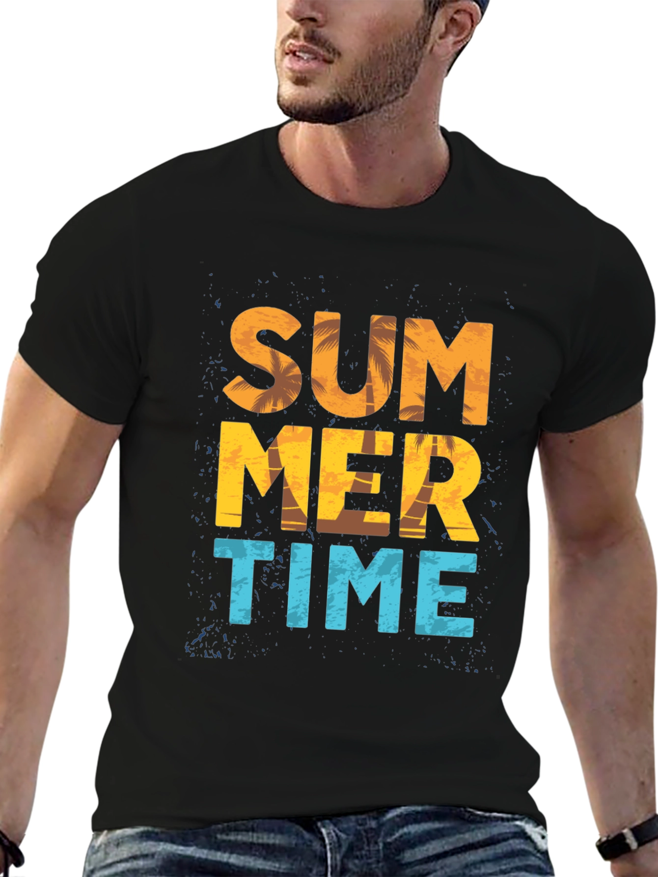 Summer Time Graphic Print Black T-Shirt