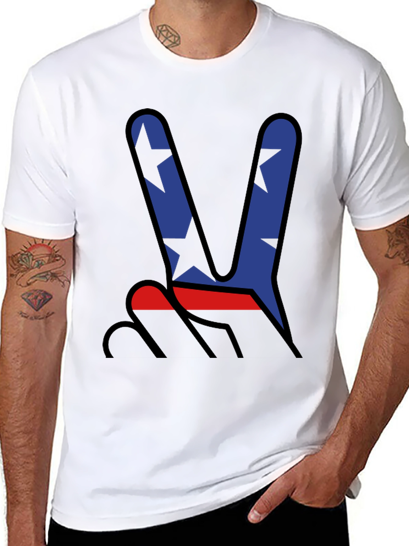 Peace Sign Star Graphic T-Shirt - Mens Casual Tee