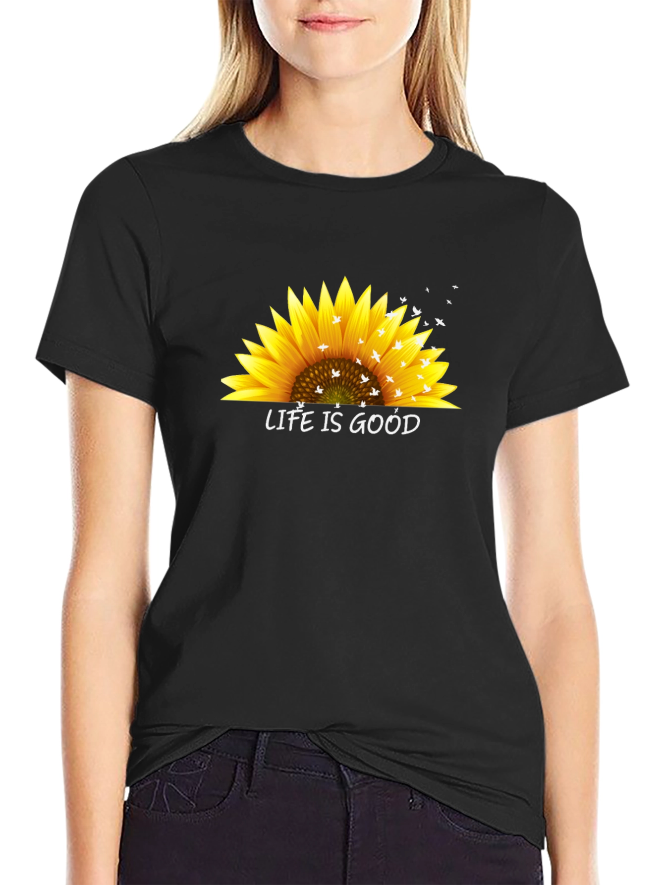 Life is Good Sunflower Graphic Tee - Black