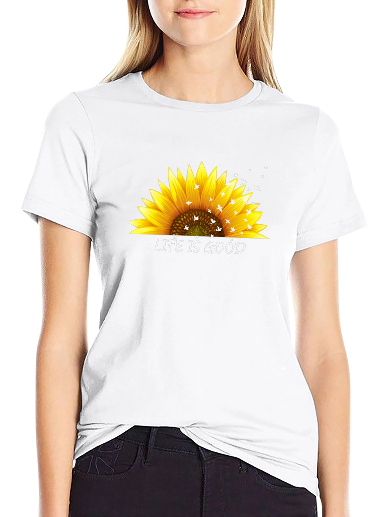 Life is Good Sunflower Graphic Tee - Black