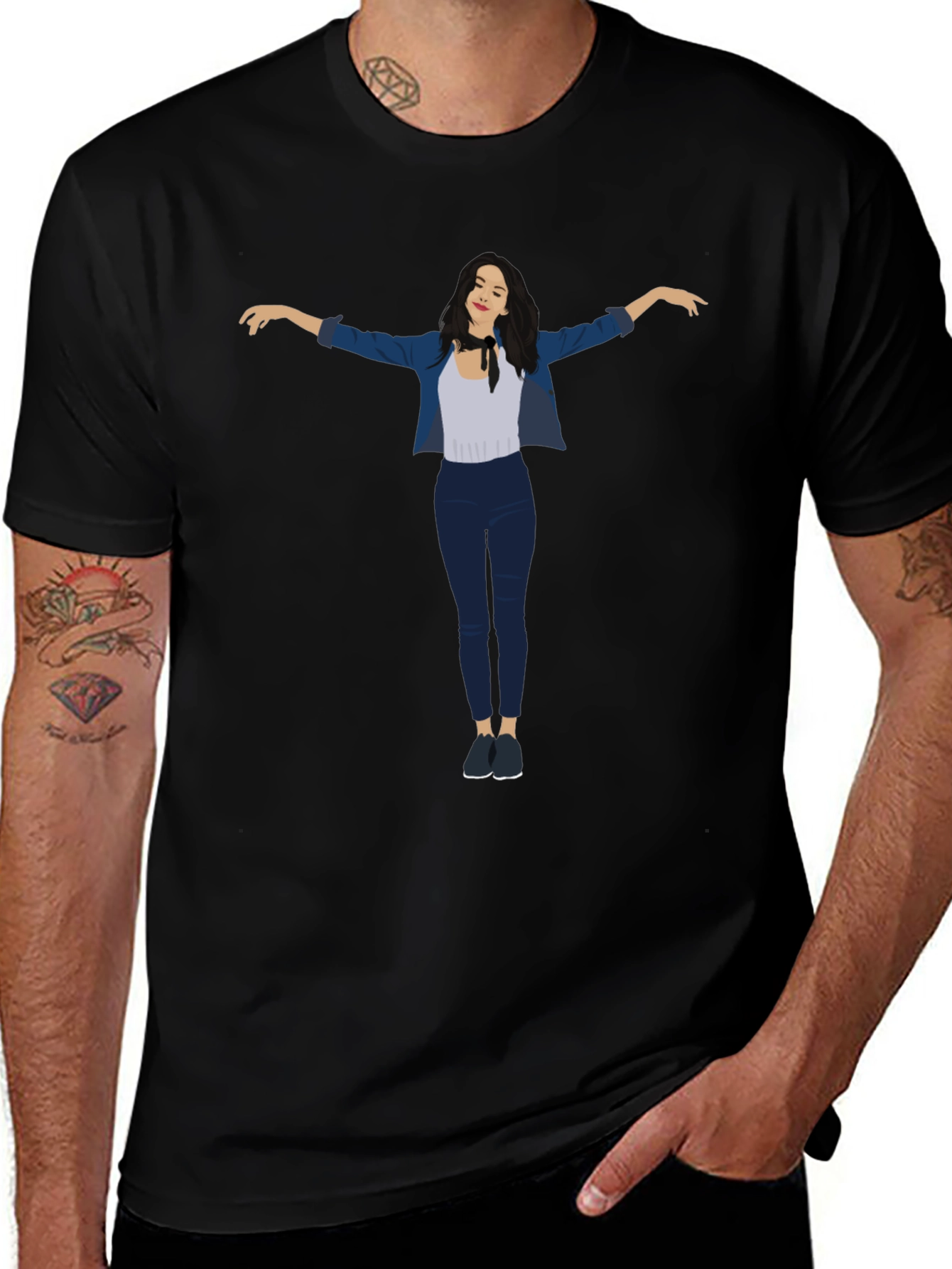 Stylish Black Graphic Tee - Fashion Illustration Print