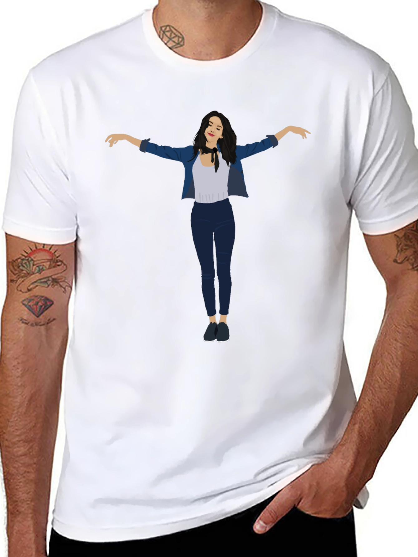 Stylish Black Graphic Tee - Fashion Illustration Print