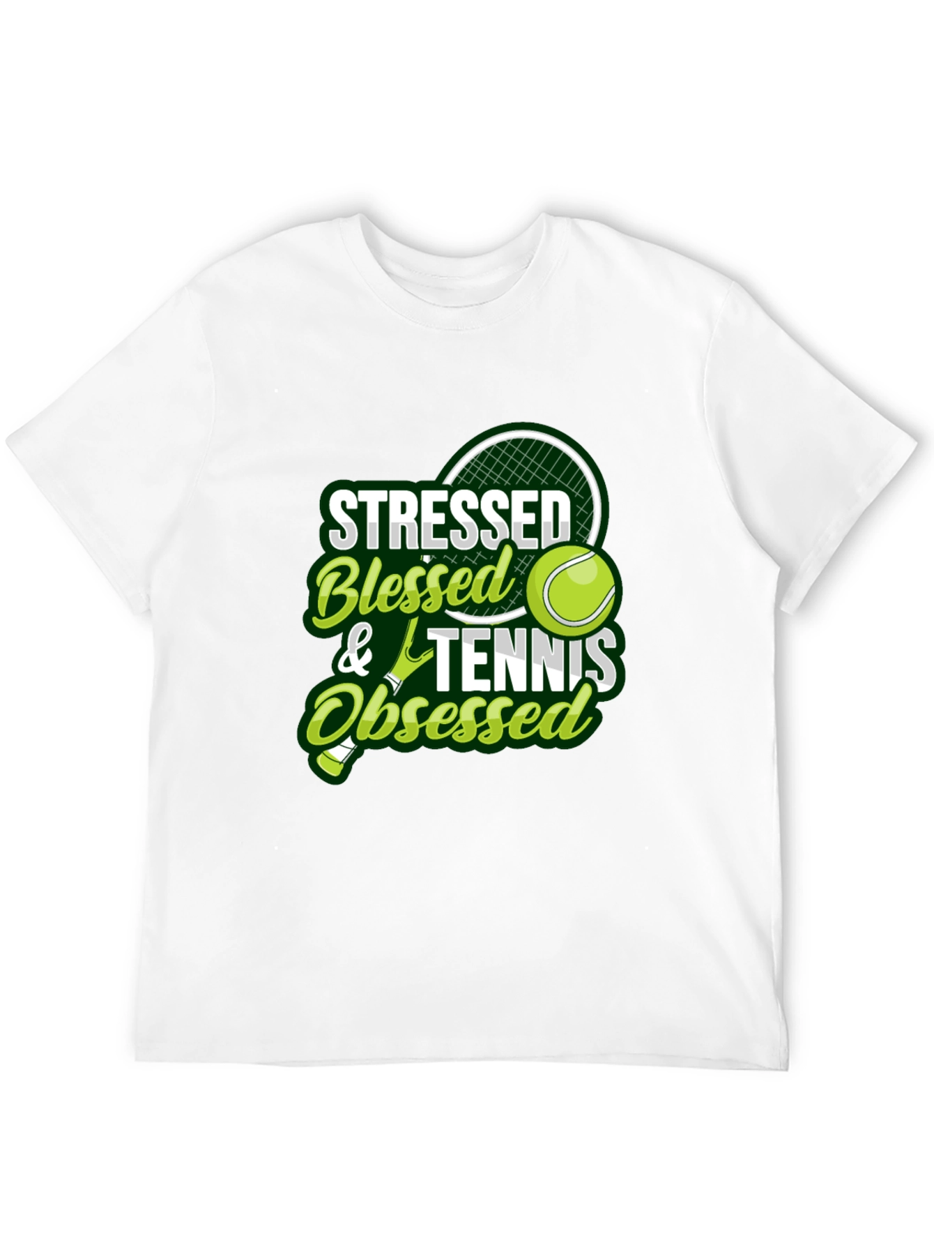 Stressed Blessed Tennis Obsessed Black T-Shirt