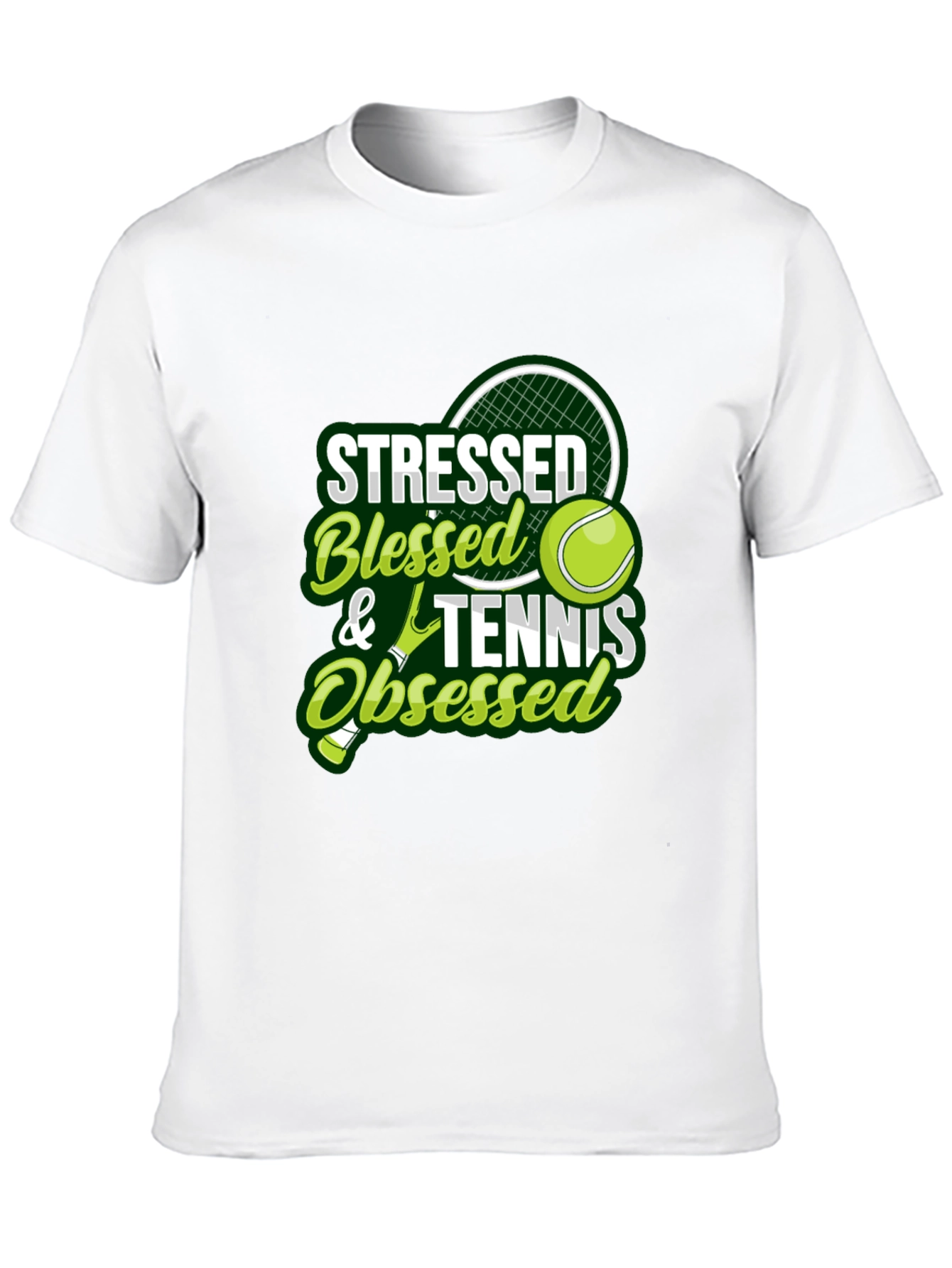 Stressed Blessed Tennis Obsessed Black T-Shirt