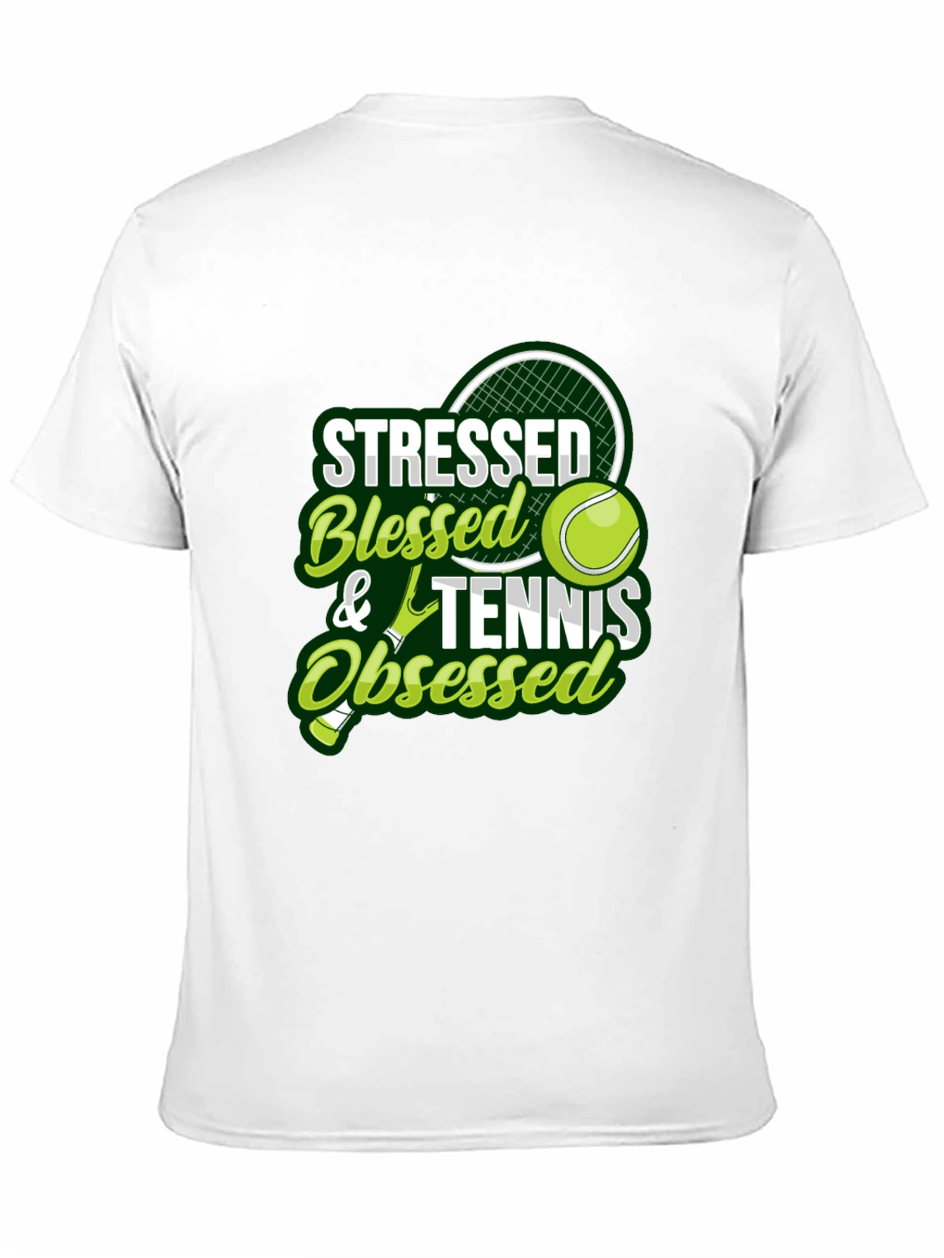 Stressed Blessed Tennis Obsessed Black T-Shirt