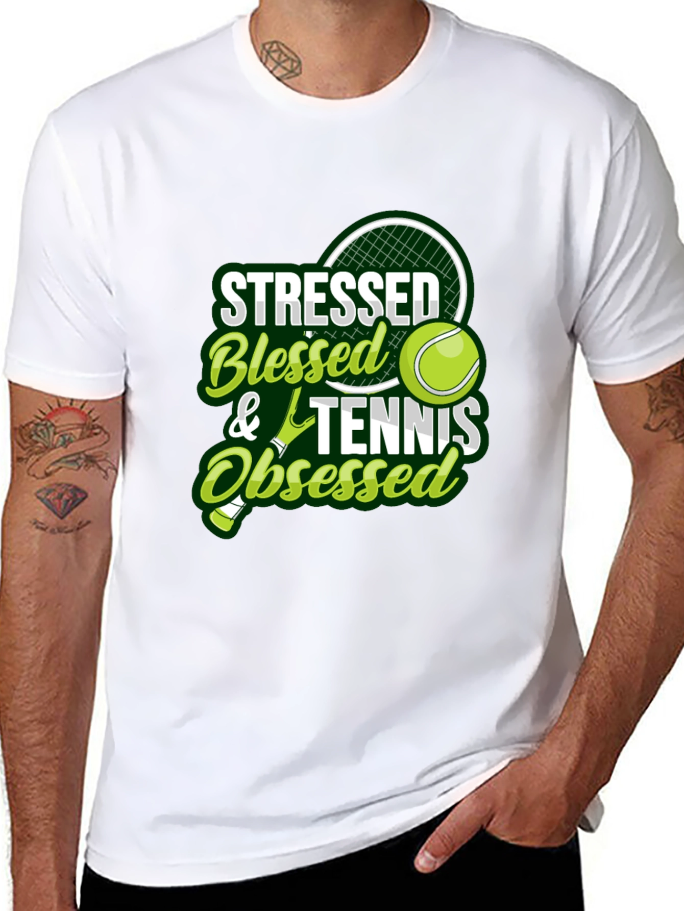 Stressed Blessed Tennis Obsessed Black T-Shirt