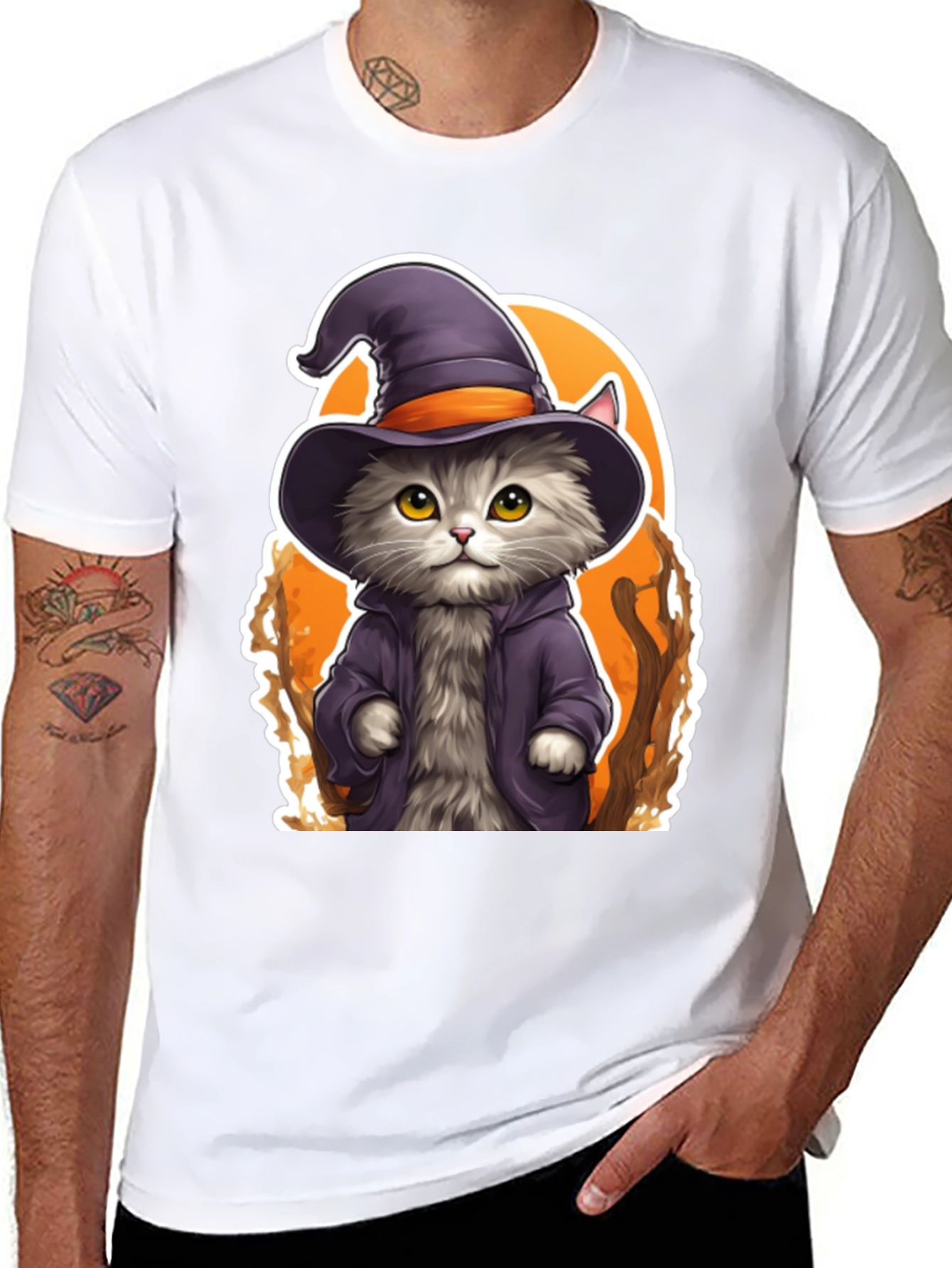 Wizard Cat Graphic Tee - Spooky Season Shirt